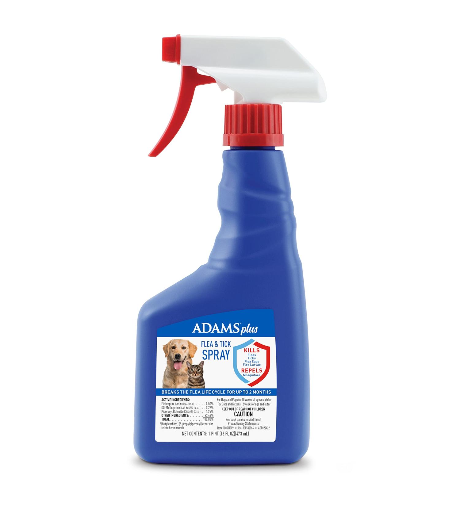Adams Plus Flea & Tick Spray for Dogs and Cats - 16 Ounces - Kills Adult Fleas, Eggs, Larvae, Ticks - Repels Mosquitoes - Long-lasting Protection - Buy Online on GoSupps.com
