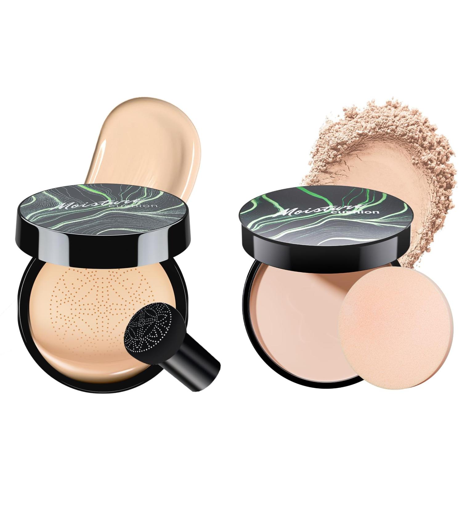 Mushroom Head Air Cushion CC Cream & Setting Powder Set - Blurs Fine Lines Controls Shine Smooths Complexion Even Skin Tone for All Women - Ideal for All Skin Types - Buy Online on GoSupps.com