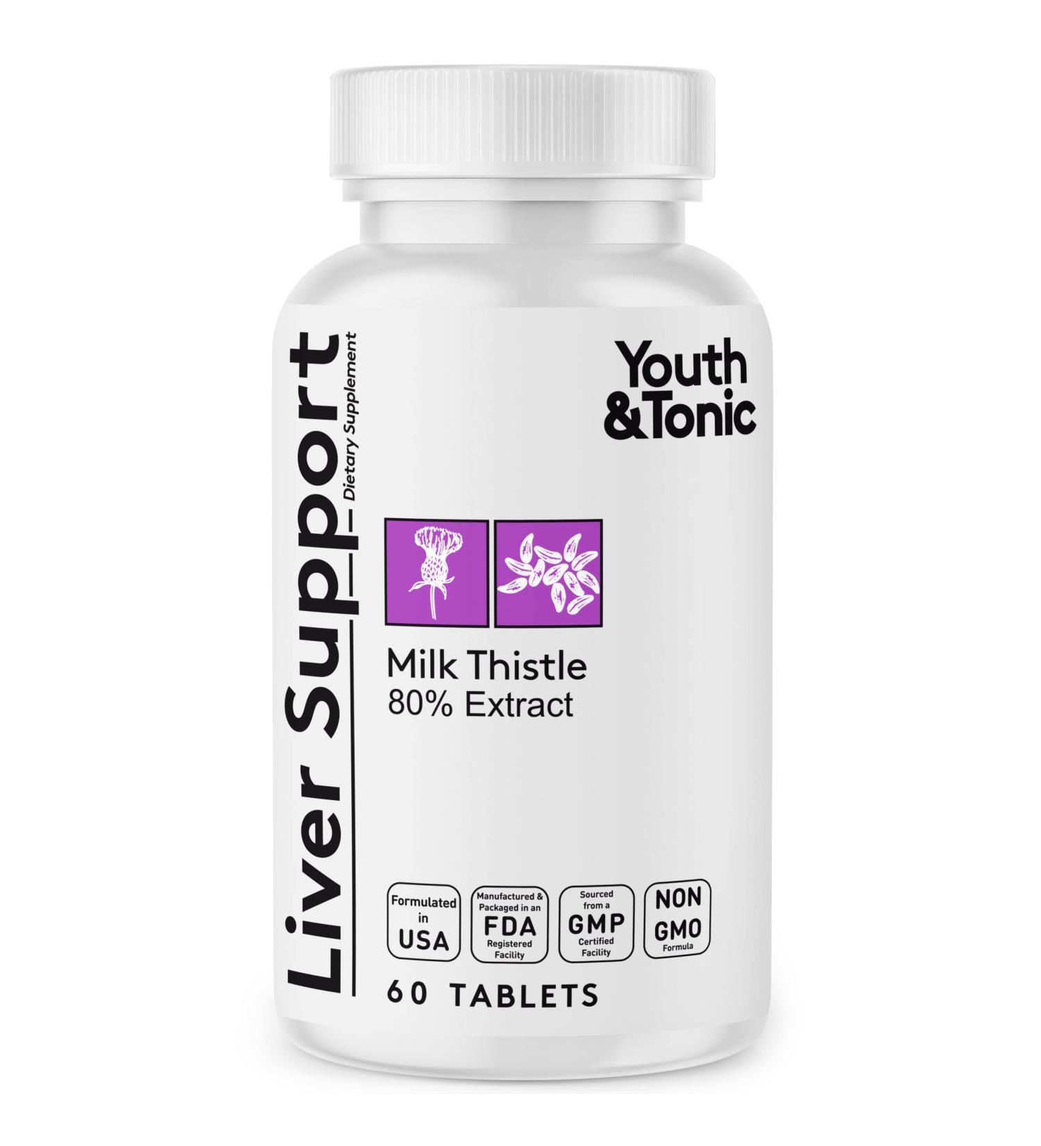 Liver Detox Cleanse Pills with Silymarin Milk Thistle Complex | Youth & Tonic Liver Support Supplement | 60 Herbal Capsules - Buy Online on GoSupps.com