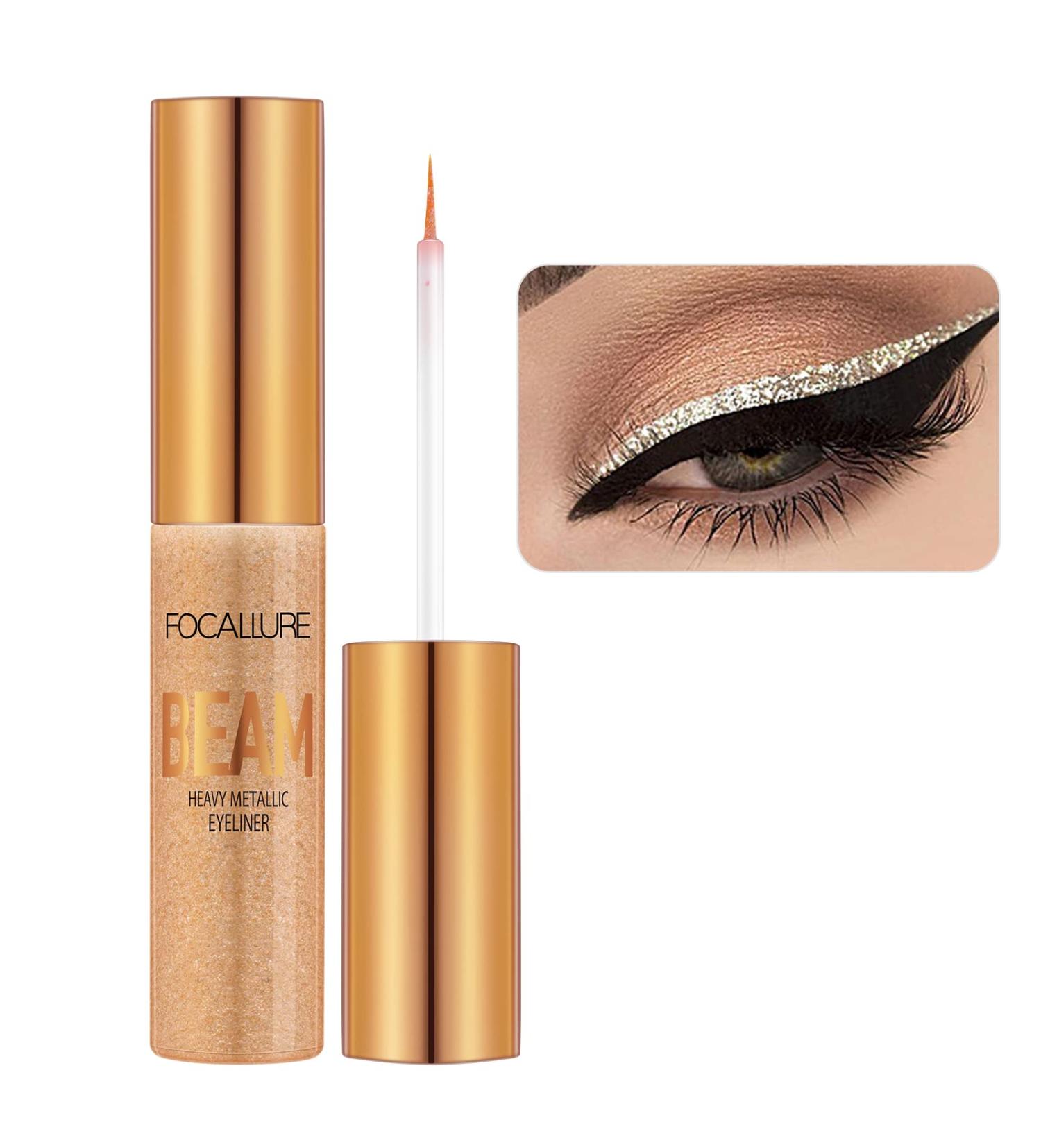 FOCALLURE Beam Eyeliner - Metallic Glitter Waterproof Liquid Eyeliner Pencil - Long Lasting Sparkling Makeup - 01 PLATINUM - Buy Online on GoSupps.com