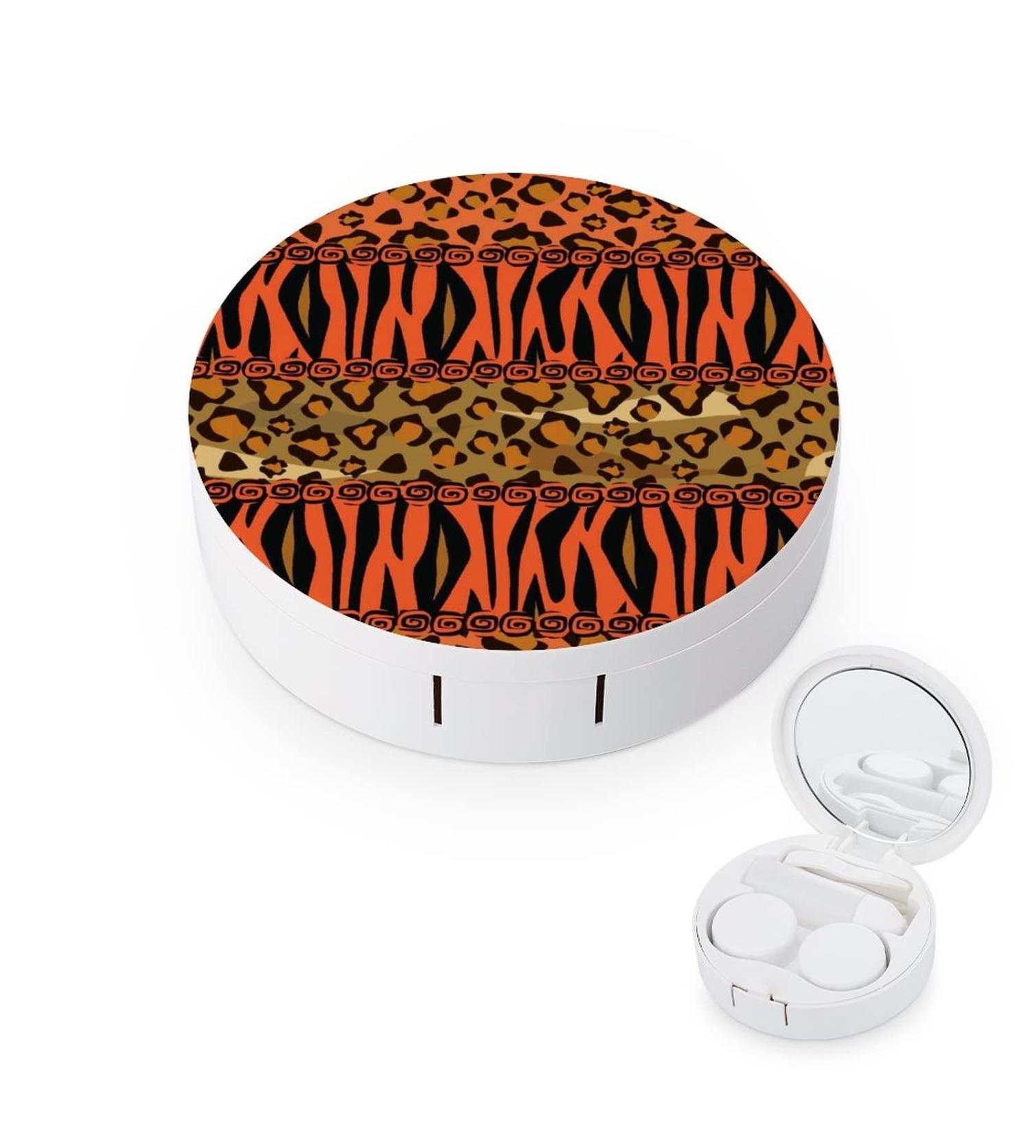 Cheetah And Tiger Skin Pattern Round Case For Contact Lens Kit Storage Box with Mirror Printed - Buy Online on GoSupps.com