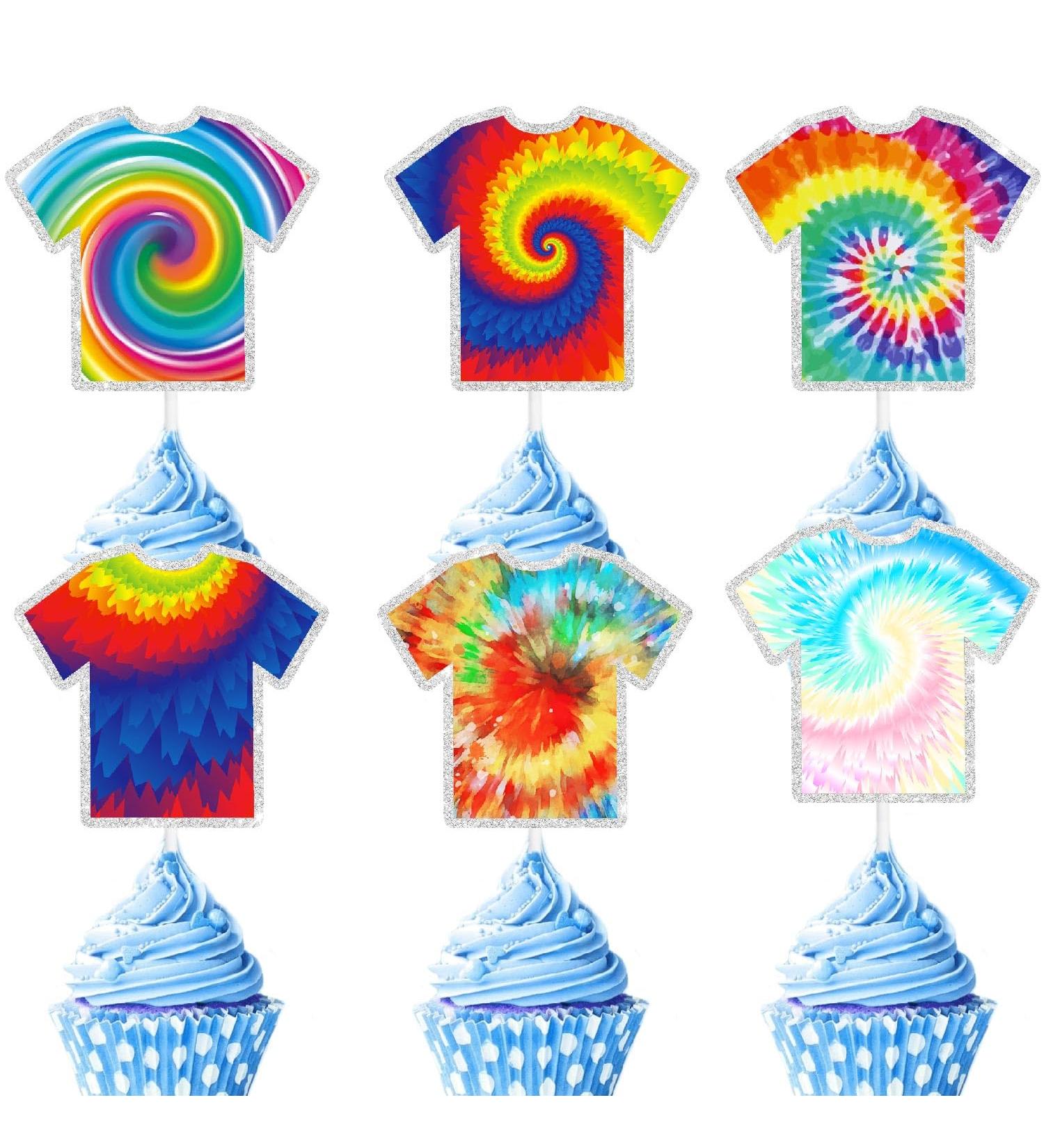 Kids' Hippie Tie Dye Themed Happy Birthday Cupcake Toppers Set of 18 - Rainbow Tie Dye Party Baby Shower Party and Birthday Party Groovy Carnival Decorations for Boys and Girls - SugarGera - Buy Online on GoSupps.com