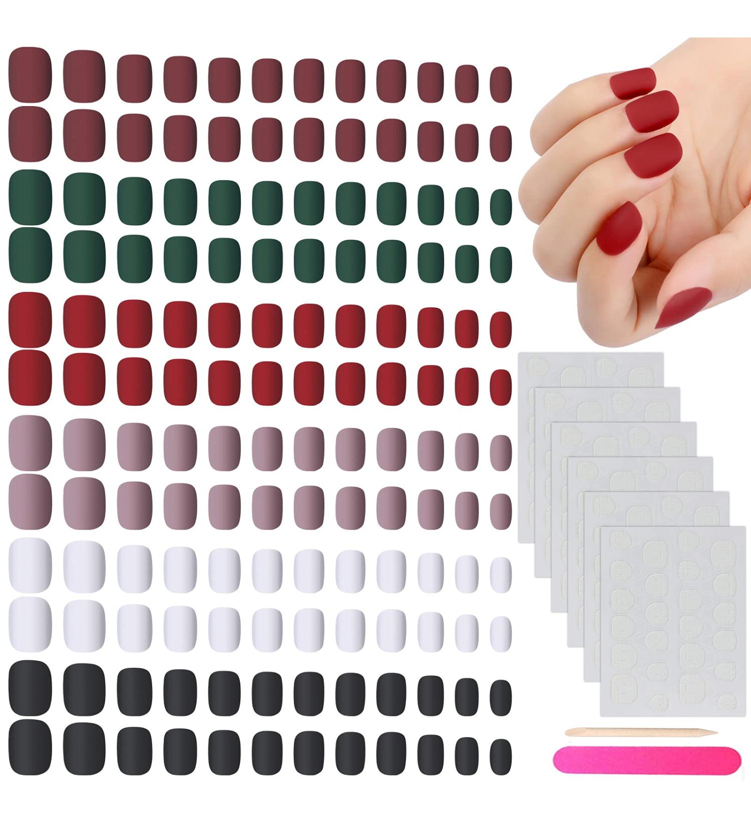 144 Pcs Matte Fake Nails Set - Short French Full Cover Press-On Nail Tips for Women | Adhesive Tabs & Nail File Included - Buy Online on GoSupps.com