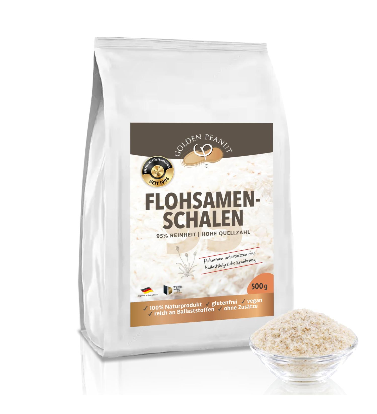 GOLDEN PEANUT psyllium husks 2 x 500 g 95 purity high source number glutenfree rich in fiber vegan natural product 2 x 500 g Beutel - Buy Online on GoSupps.com