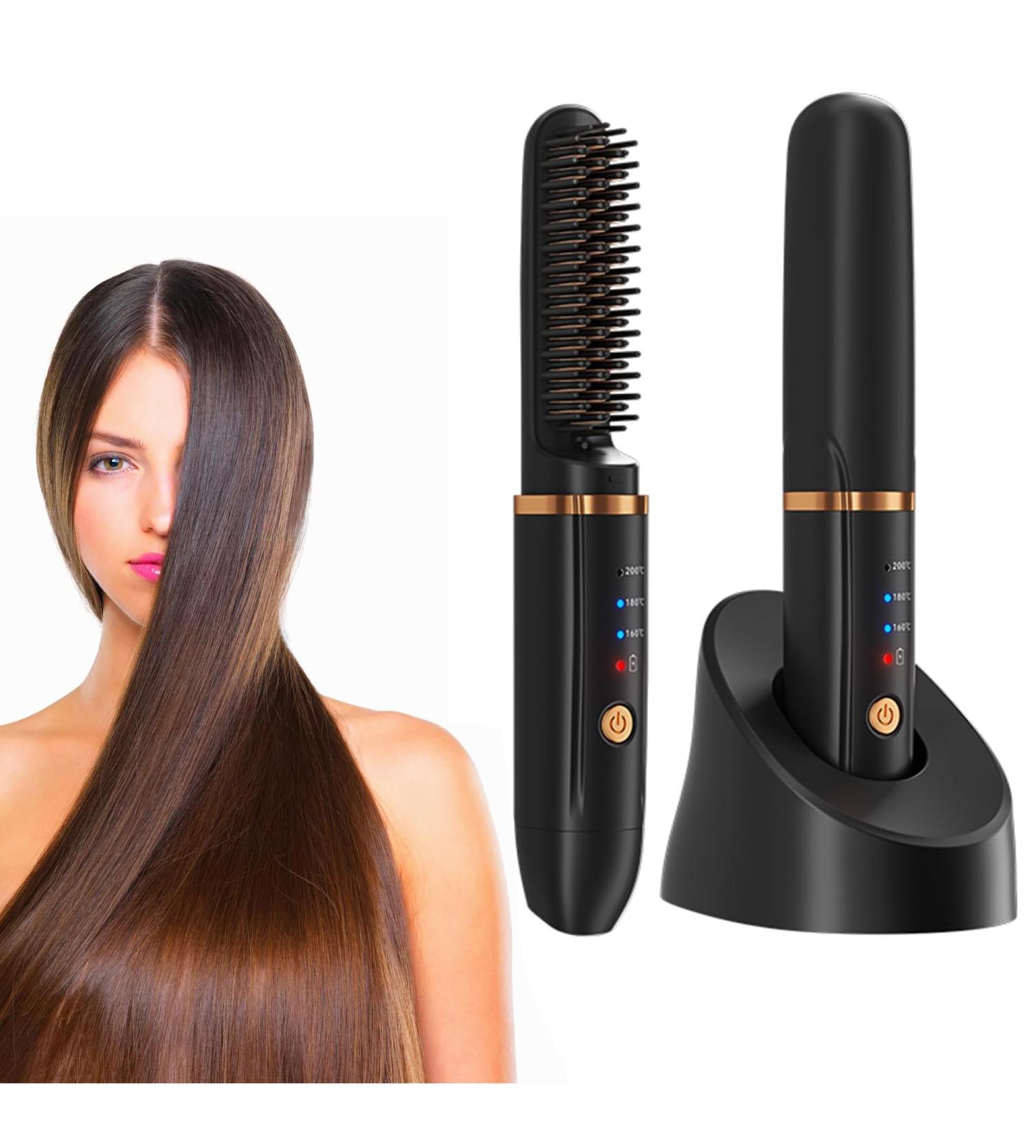 Cordless Hair Straightener Brush - Portable Hot Comb for All Hair Types Negative Ions Travel-Friendly Professional Styling Tool Auto Power Off - Perfect for Women - Buy Online on GoSupps.com