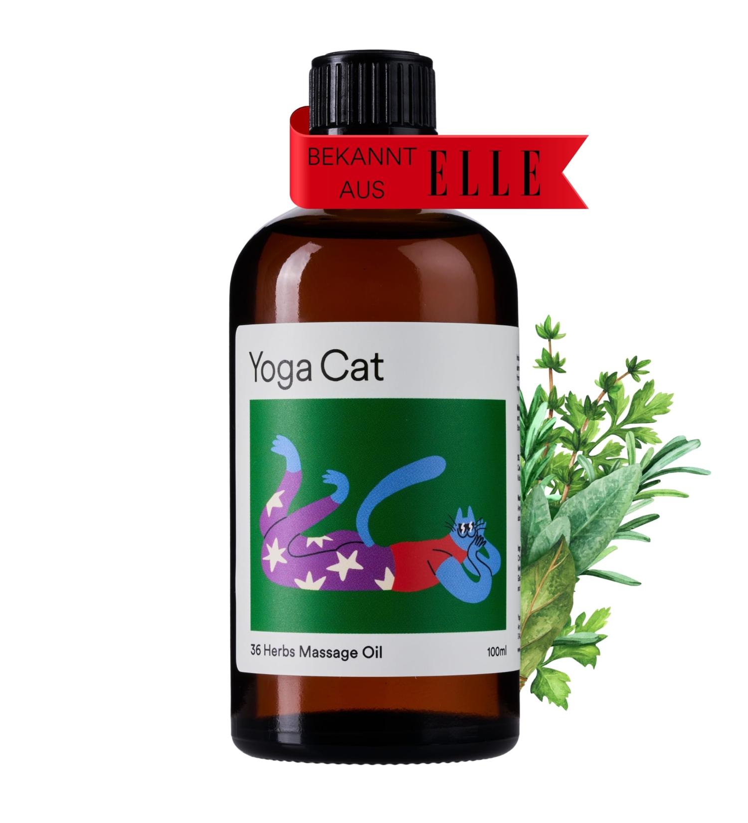 Yoga Cat Natural Massage Oil - 100ml Deep Relaxation Body Oil with Arnica & Aloe Vera | Vegan & Sustainable | Made in Germany - Buy Online on GoSupps.com