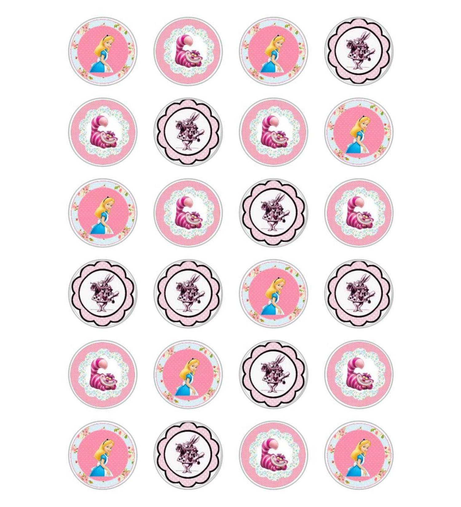 24 x Alice in Wonderland Tea Party afternoon tea Celebration Edible Paper Cupcake Toppers Cake Decorations Birthday