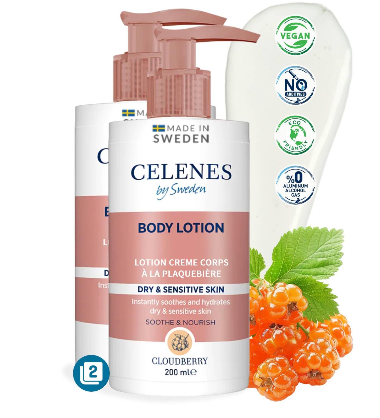 CAREX BENELUX Celenes by Sweden Cloudberry Body Lotion 200 ml 2PACK Hydrates & Nourishes Suitable for Dry & Sensitive Skin Without Parabens Perfume & Alcohol - Buy Online on GoSupps.com