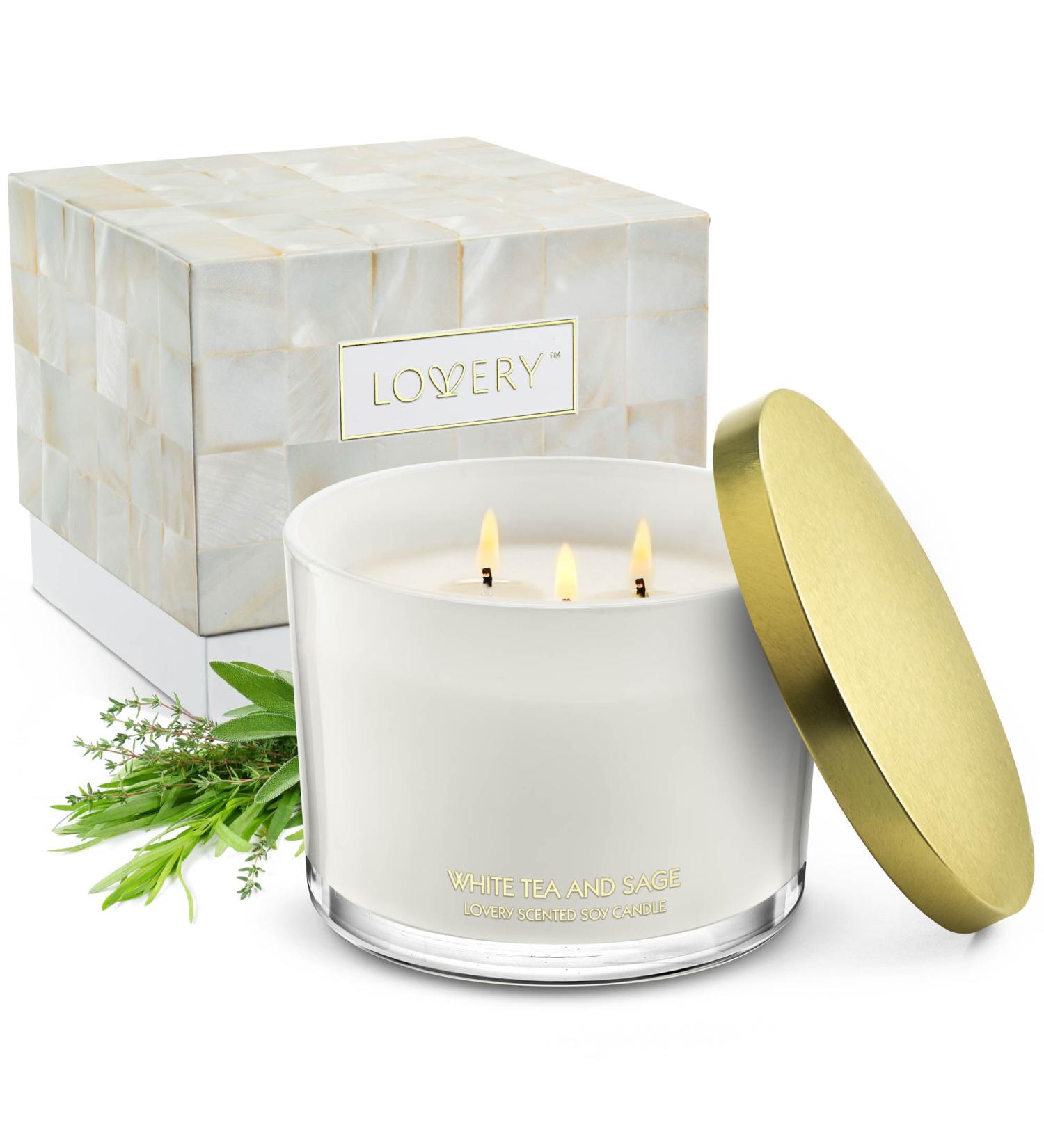 Luxury White Tea & Sage Scented Candles | Large 3 Wick Soy Aromatherapy Candle | Perfect Wedding & Birthday Gifts for Men Women & Moms | Stress Relief Home Decor - Buy Online on GoSupps.com