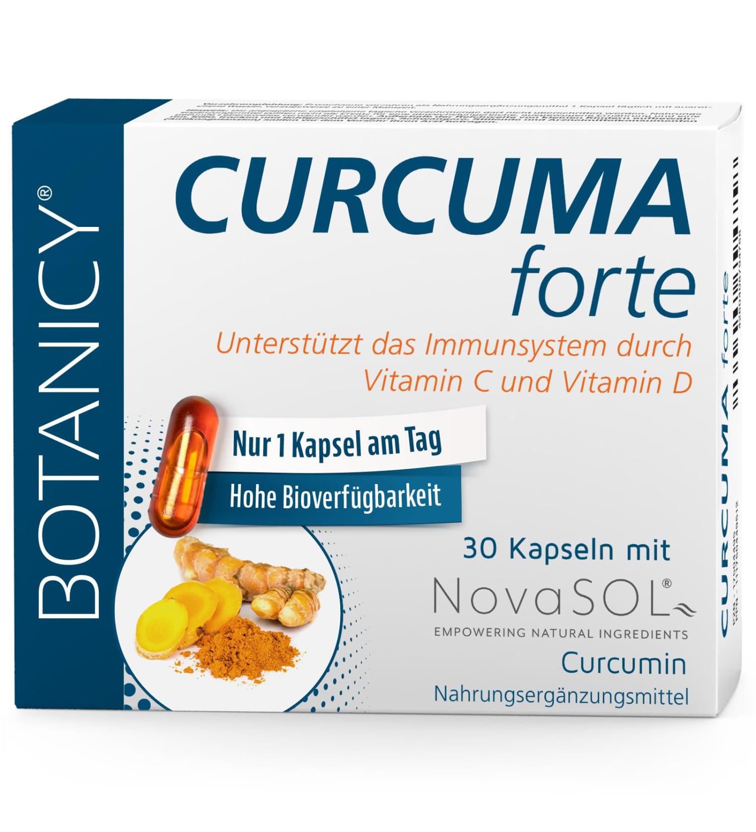 Botanicy Curcuma Forte - High Bioavailability Curcumin + Vitamins C&D - 30 Liquid Turmeric Capsules for Optimal Health - Buy Online on GoSupps.com