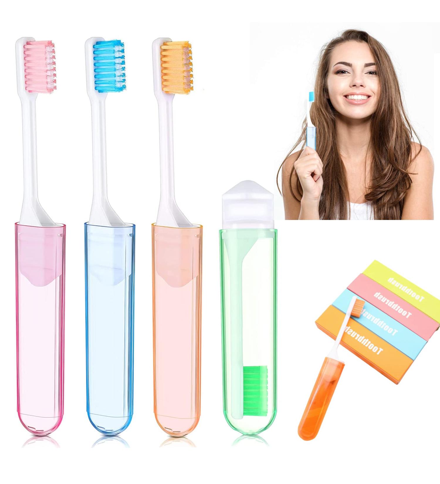 4 Pack Foldable Travel Toothbrushes - Portable Soft Bristle Camping Toothbrushes - Mini Travel Size for Easy Packing - 7.1 Inches - Buy Online on GoSupps.com