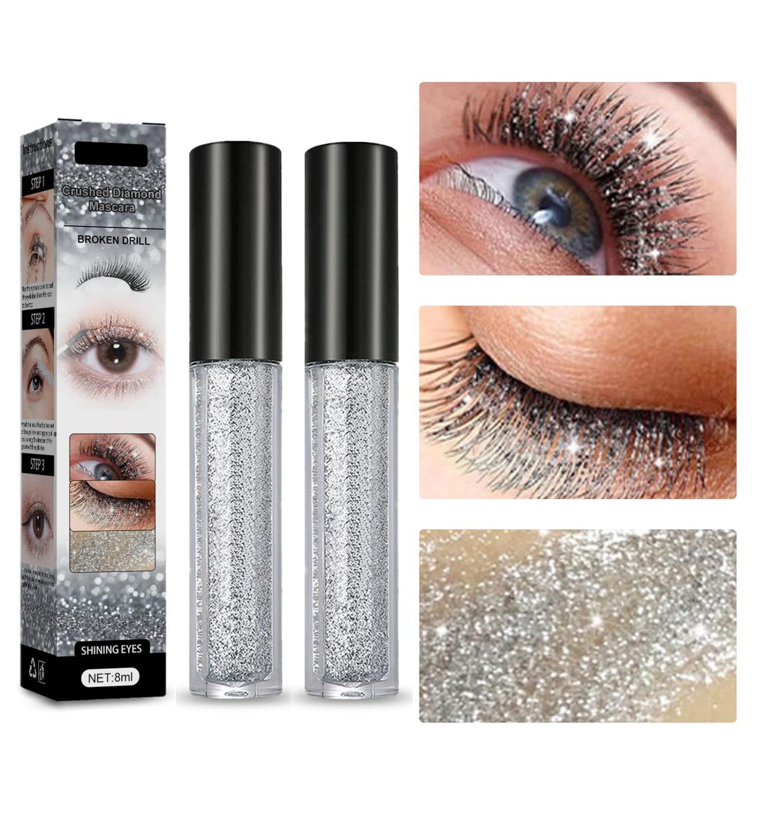 Beauty Glazed 2 pcs Liquide Diamant Brillant Charme Mascara Volume tanche Curling Cils Extension Cosm tiques Paillettes cras S chage Rapide Cils Maquillage Argent Effet Blingbling Fixation 360  - Buy Online on GoSupps.com