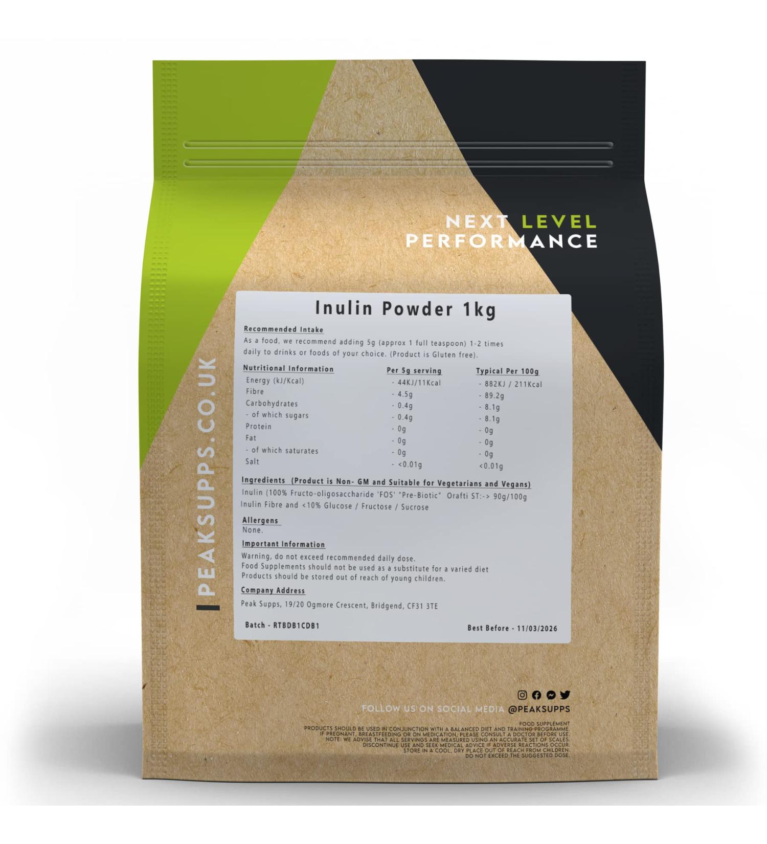 Inulin Powder 1kg | Prebiotic Fibre | Vegan | Packaging May Vary 1 kg (Pack of 1)