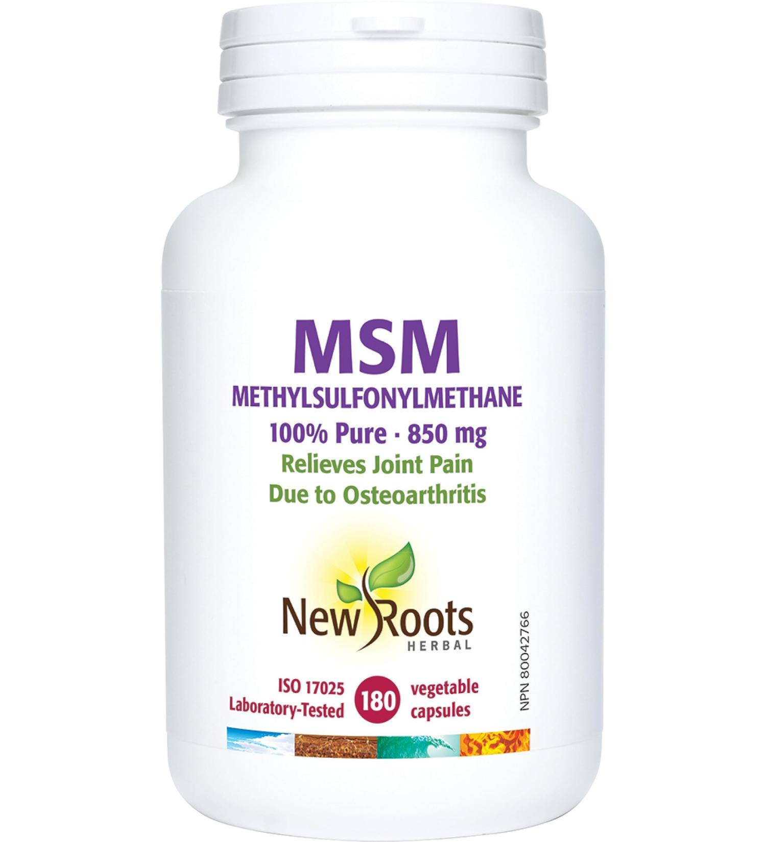 New Roots Herbal - MSM 100% Pure - 850 mg 180 Vegetable Capsules 180 count (Pack of 1) - Buy Online on GoSupps.com