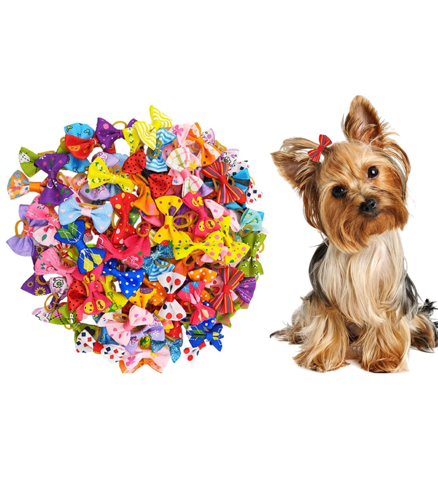 Elionless Dog Hair Bows 20 Pieces Cute Pet Hair Bow Tie Hair Rope Elastic Rubber Bands Hair Grooming Accessories for Puppy Dogs Cats - Buy Online on GoSupps.com