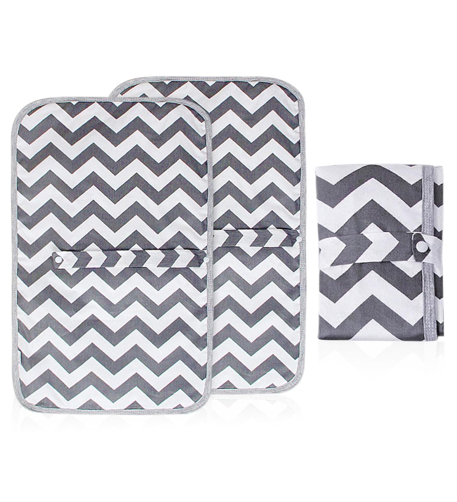 EUPSIIU 2 Pcs Portable Nappy Changing Mat Foldable Diaper Pad Waterproof Travel Changing Mat with Gray Waves Infant Urinal Pad Baby Changing Kit for for Home Travel Outside (Grey)
