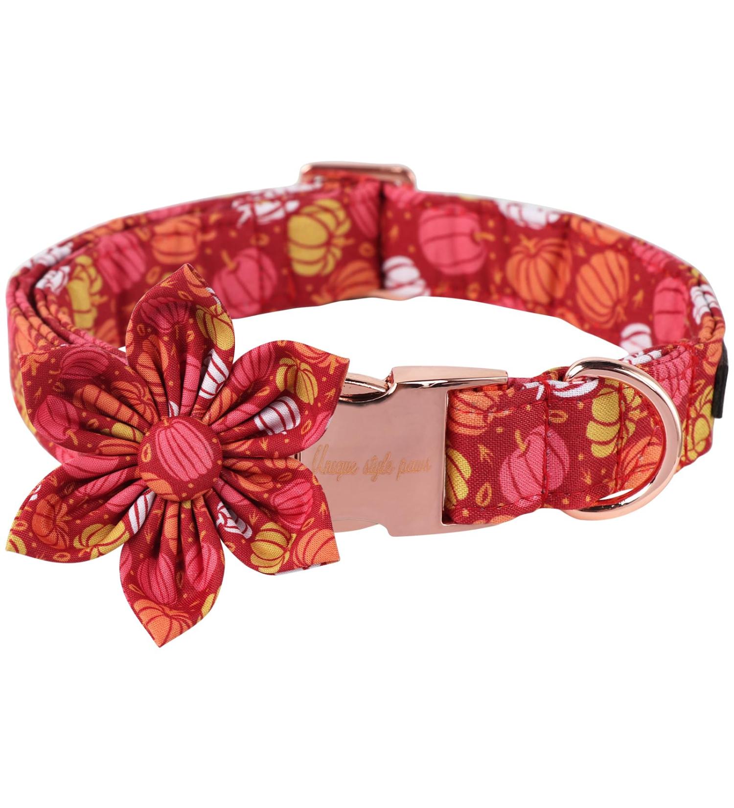 Unique Style Paws Halloween Dog Collar - Adjustable Cotton Flower Design for Dogs | Pumpkin Neck Band | Comfortable & Stylish | Size M (13.5-22 in) - Buy Online on GoSupps.com