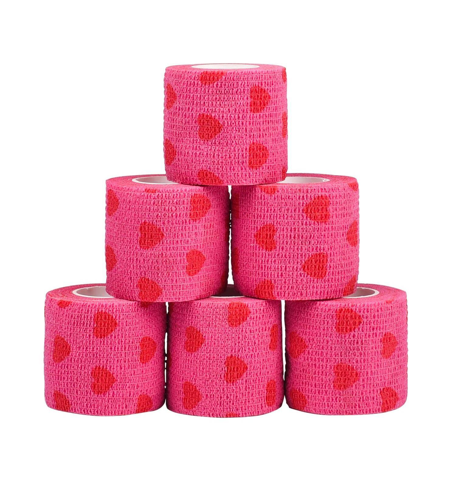 Bohue 6 Rolls Love Bandage Red Hearts Bandage Non Woven Bandage Self-Adhesive Bandages Breathable Tape for Pet Knee Ankle(5cm) - Buy Online on GoSupps.com
