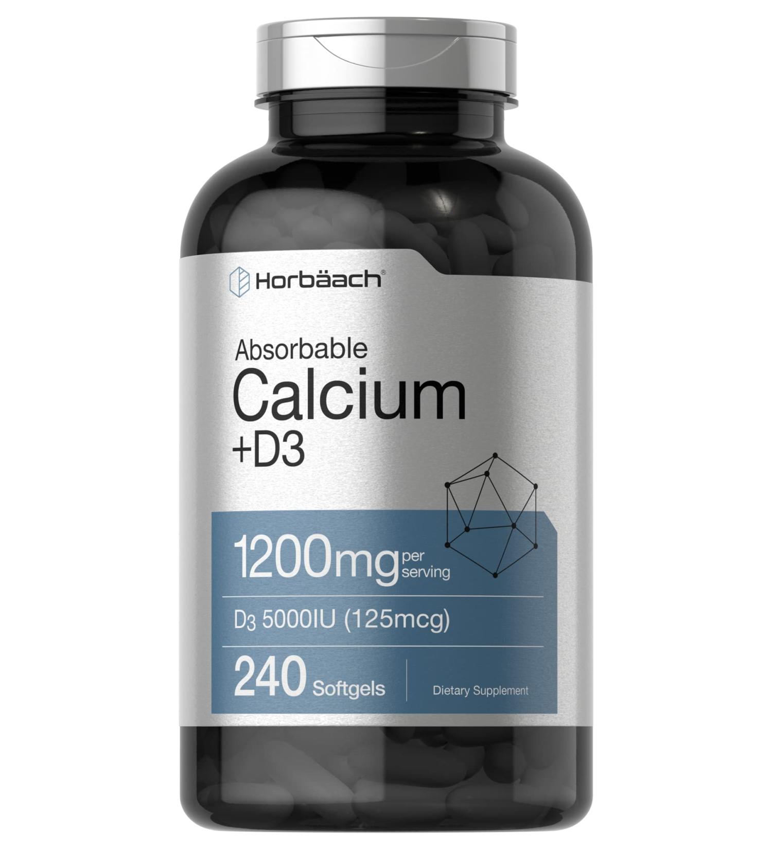 Calcium with Vitamin D3 1200mg | 240 Softgels | 5000 IU Vitamin D3 | Absorbable & Non-GMO | Gluten-Free by Horbaach - Buy Online on GoSupps.com