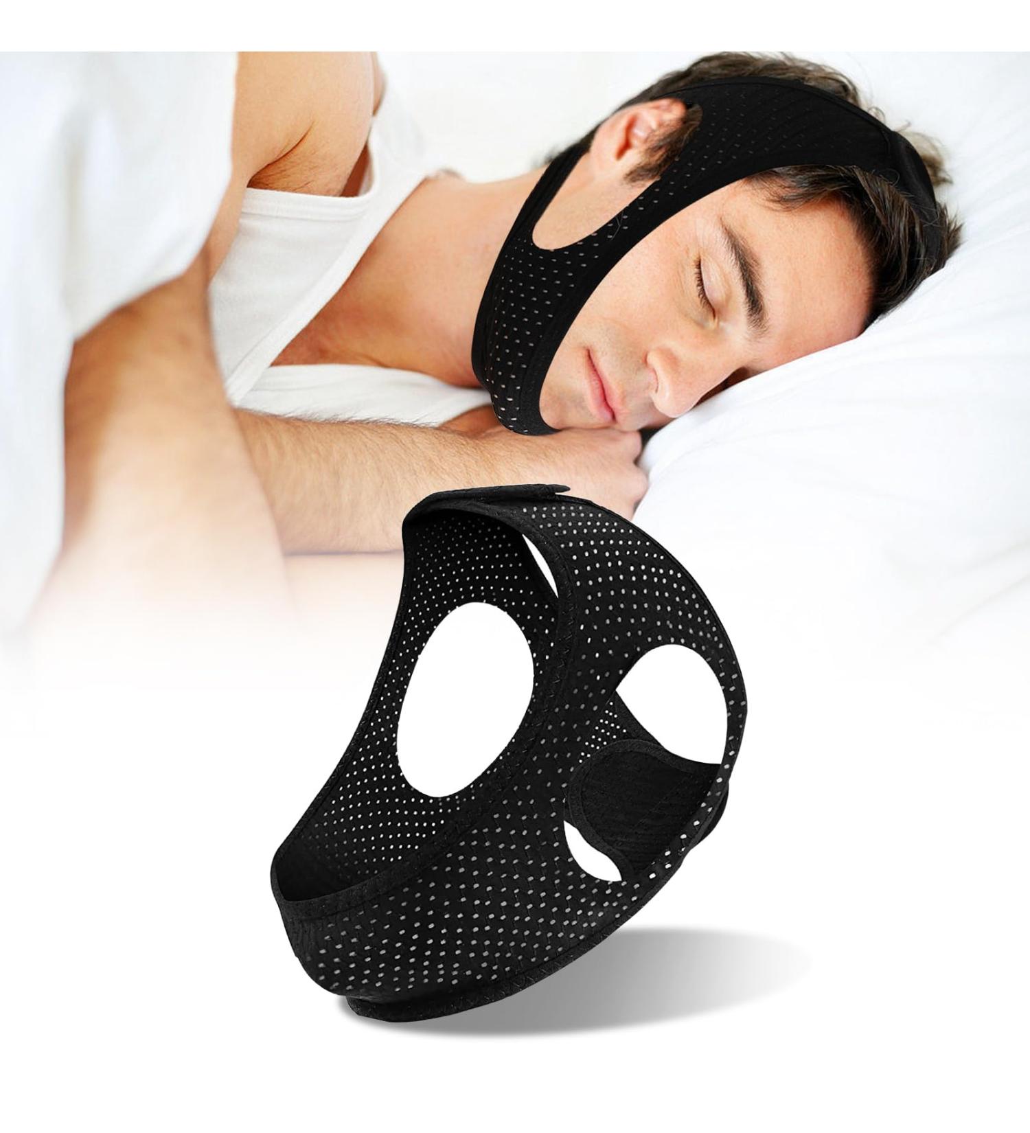 Breathable Anti-Snore Chin Strap | Stop Snoring Sleep Belt for Men & Women - Jaw Support Solution (Black - Buy Online on GoSupps.com