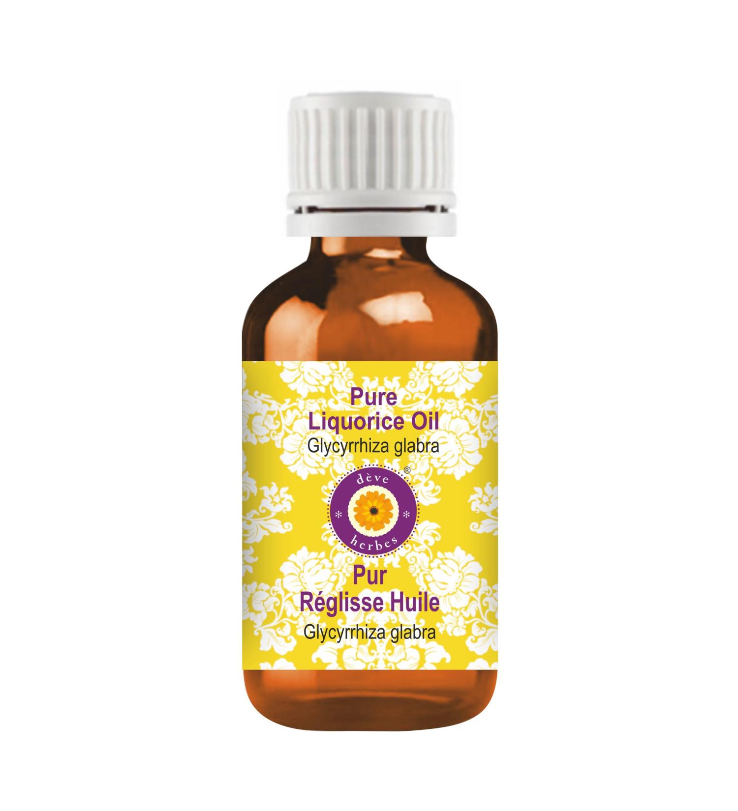 Deve Herbes Liquorice Oil (Glycyrrhiza glabra) | Cold Pressed | Pure | Natural | Undiluted | For Diluting Essential oils | For Skin & Massage | Non-Sticky| Lightweight| Men & Women | 100ml (3.38 oz) - Buy Online on GoSupps.com