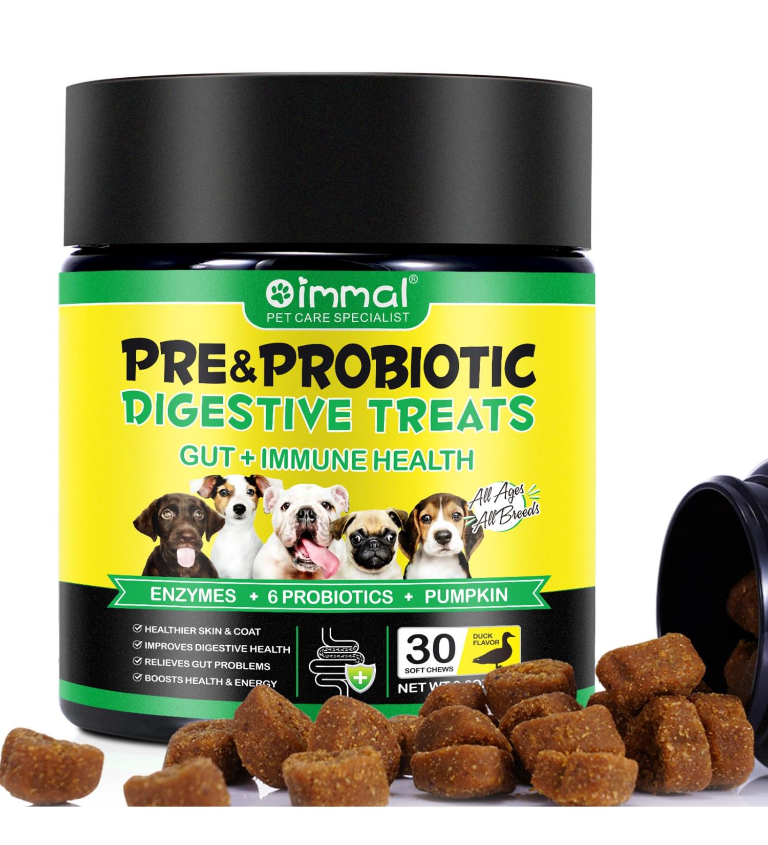 Probiotics for Dogs Pre & Probiotic Digestive Treats for Dogs Support Gut Health Digestive and Immunity Boost Heatlth & Energy for All Ages and Breeds 30 Chews Duck Flavor - Buy Online on GoSupps.com