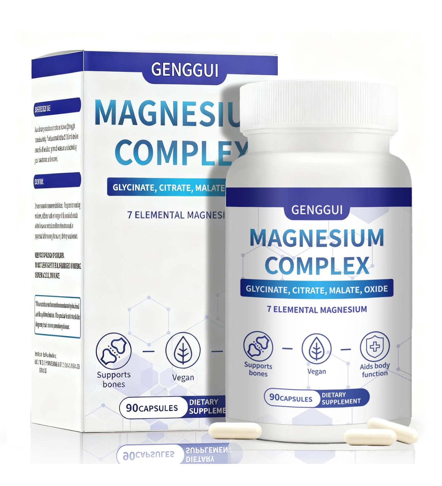 Magnesium Complex 1000mg - 7-in-1 Supplement with Glycinate Citrate & Malate - Supports Muscle Relaxation Sleep Heart Health - High Absorption Capsules 90 Count (1) - Buy Online on GoSupps.com
