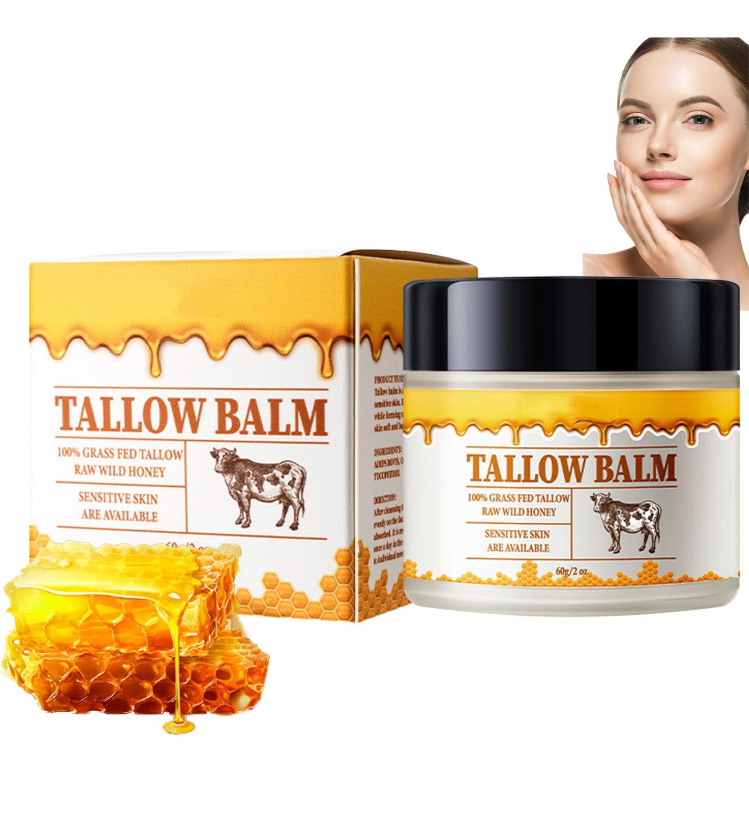Sheghy Beef Tallow and Honey Balm for Skin Natural Grass-Fed Beef Tallow & Raw Wild Honey Moisturizer for Face & Body Organic Tallow Skin Care Cream with Vitamin E for Skin Hydration (1pc) - Buy Online on GoSupps.com