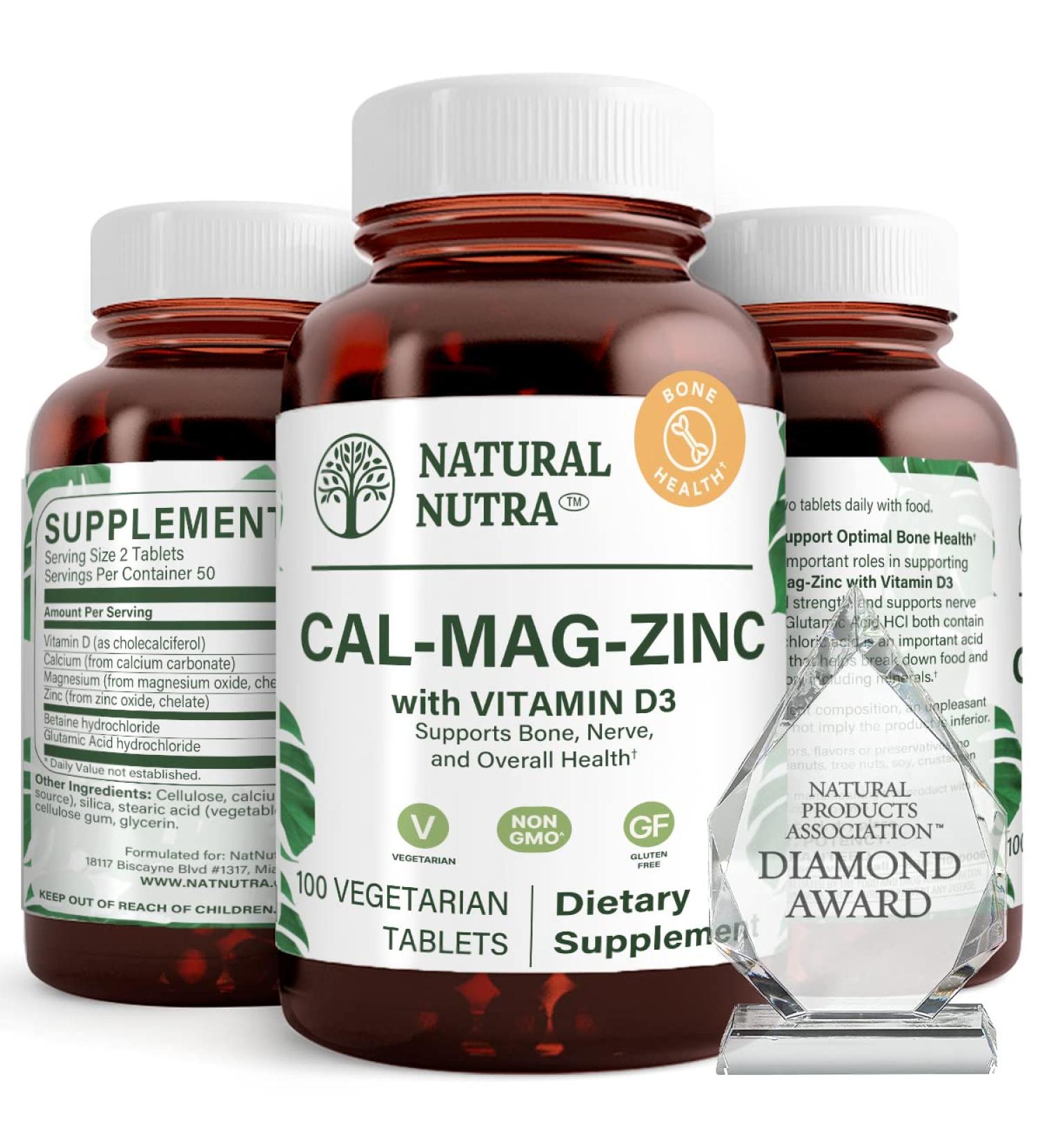 Natural Nutra Calcium Magnesium Zinc Supplement with Vitamin D3 - 100 Count, Gluten & Sugar Free Essential Mineral Complex for Bone Strength & Health - Buy Online on GoSupps.com