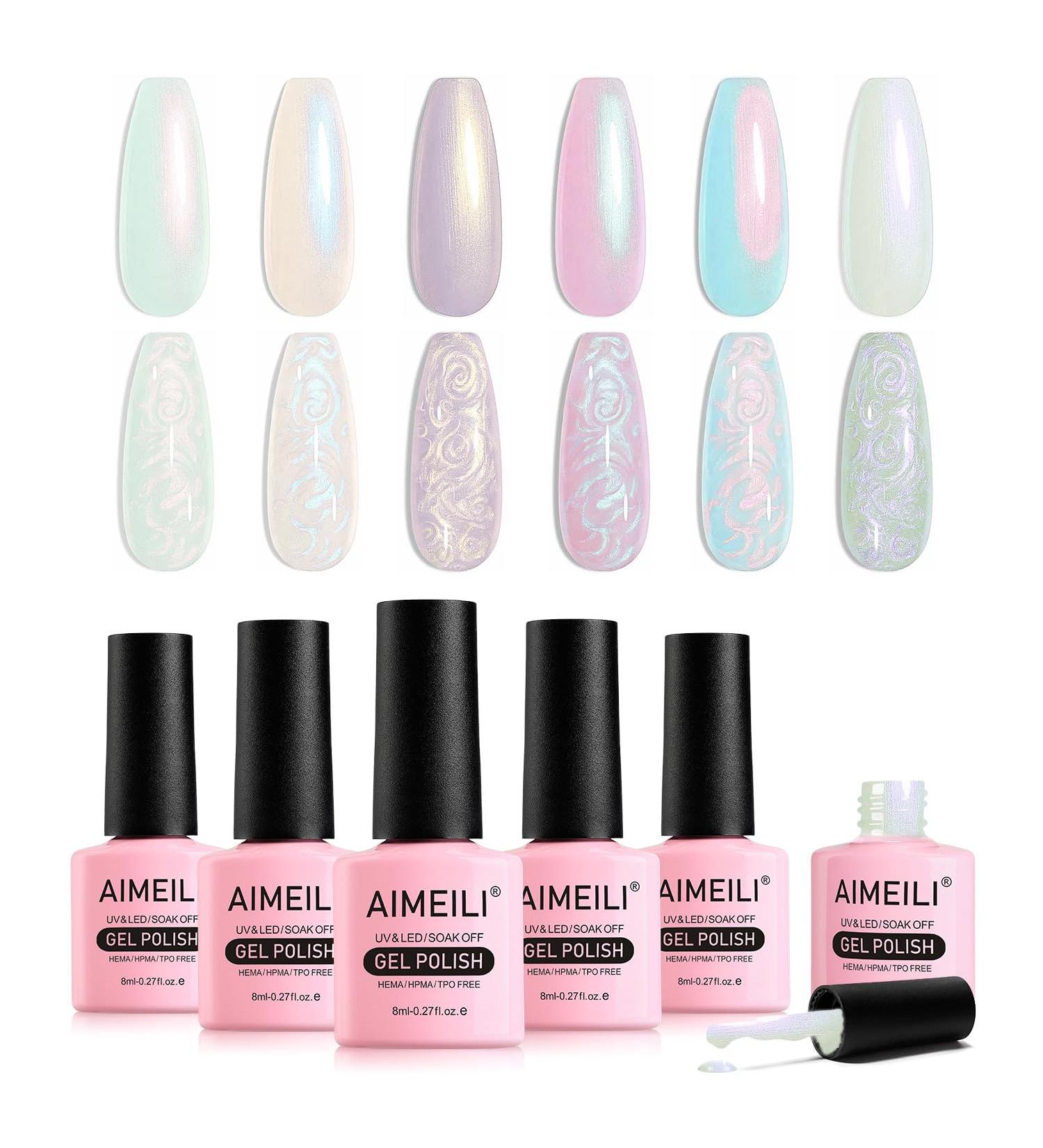 AIMeili Pearl Effect Gel Nail Polish Set - HEMA Free UV Lacquer 6 Colors 8ml | Soak Off Manicure Kit - Buy Online on GoSupps.com