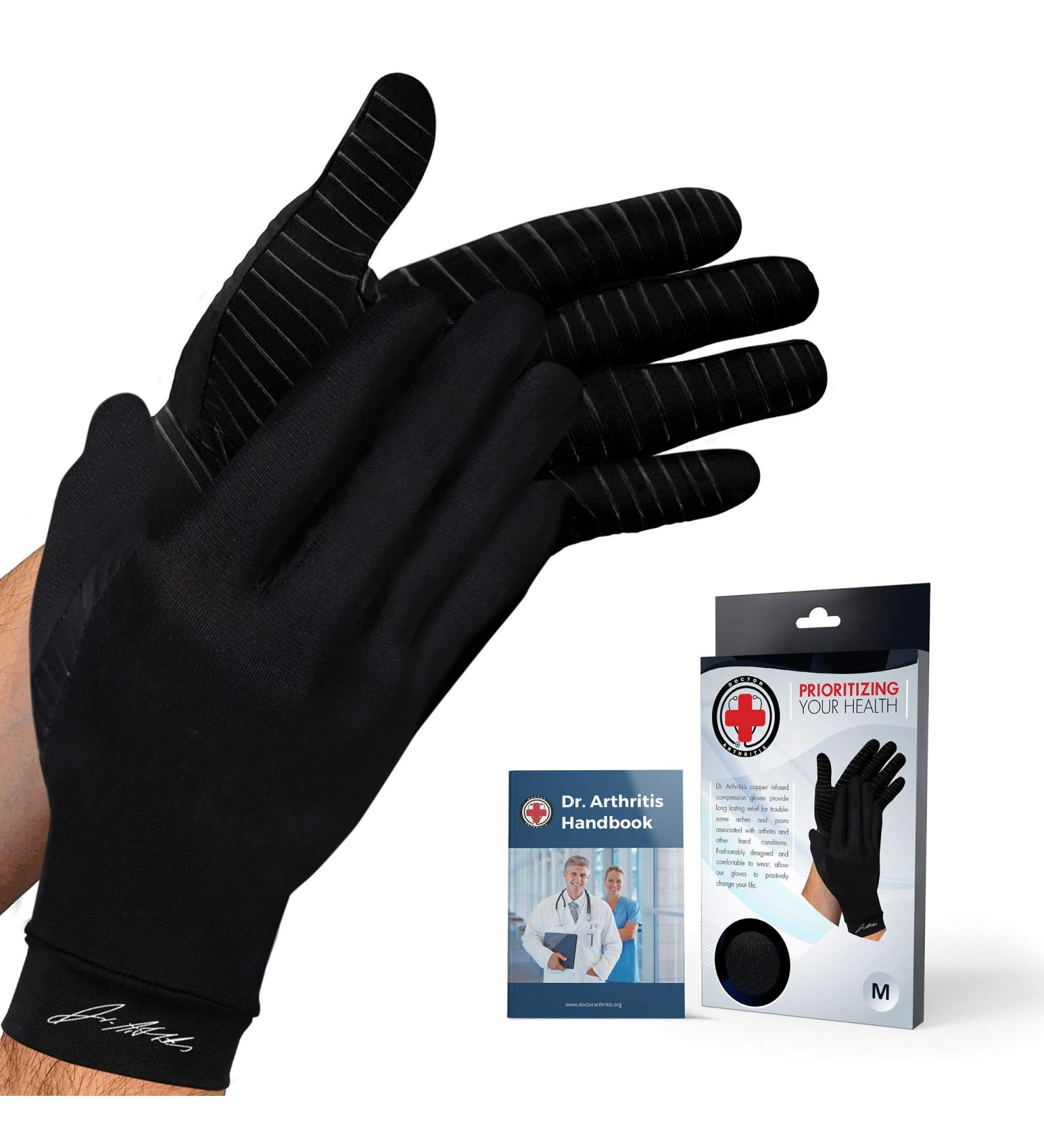 Doctor Developed Full Length Arthritis Gloves & Copper Compression Gloves Set with Handbook - Relief for Joint Symptoms, Raynaud's, Carpal Tunnel - Small Black Full Finger Pair - Buy Online on GoSupps.com