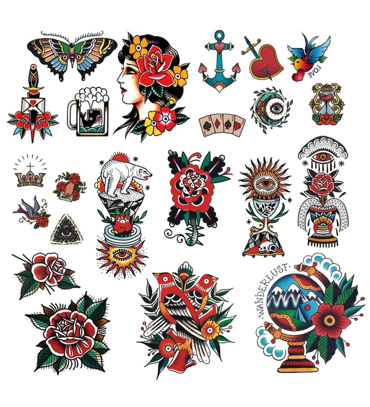 CARGEN Classic Temporary Tattoos - Vintage Old School Stickers in Various Sizes - Rose, Swallows, Butterflies, and Swords Design - 1 Count Pack - Buy Online on GoSupps.com