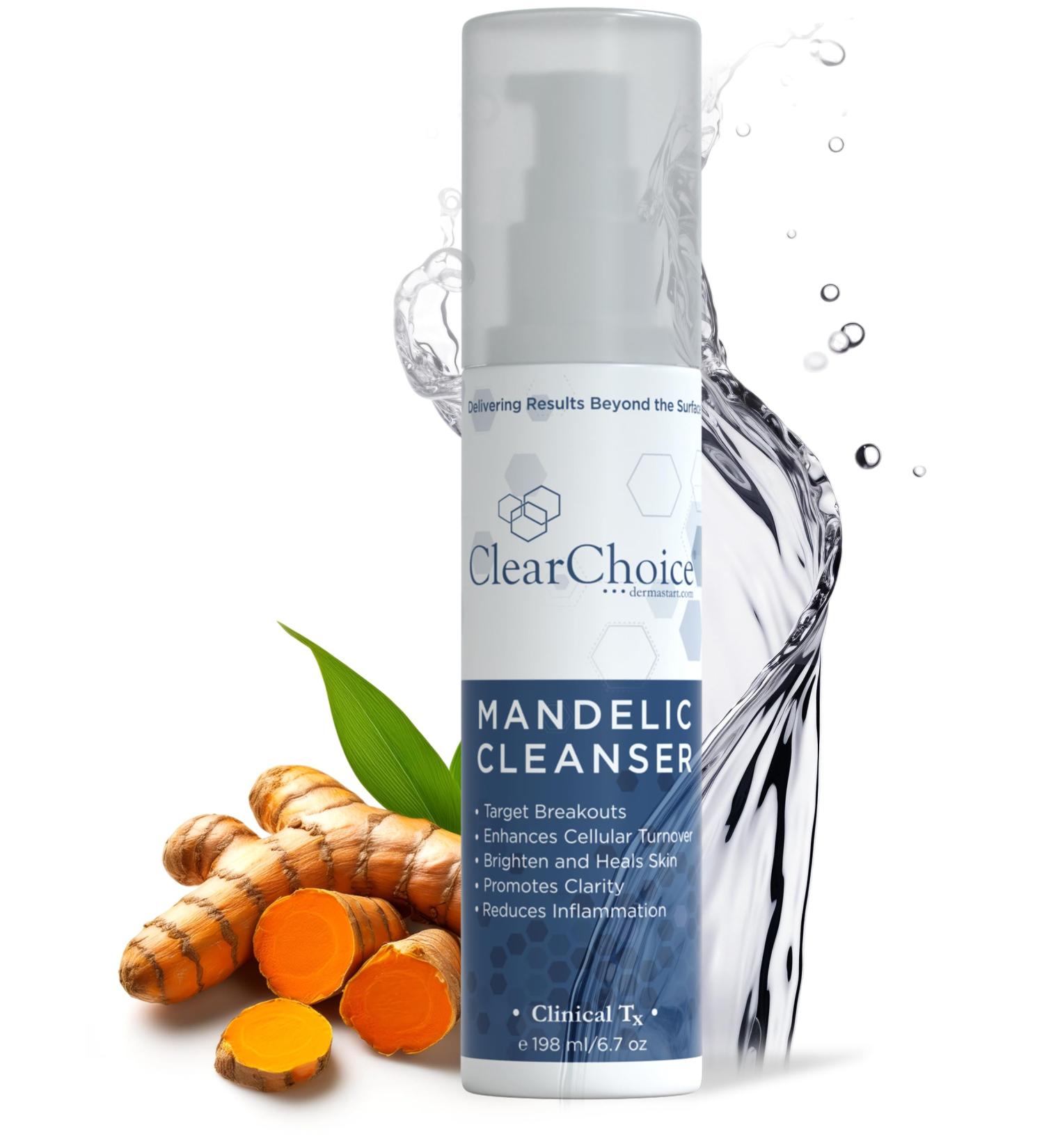 Clear Choice Mandelic Acid Cleanser Exfoliating Face Wash with Mandelic Acid Turmeric & Enzymes | Gentle Daily AHA Cleanser for Smooth Radiant Skin | Award-Winning Professional Formula 6.7 oz