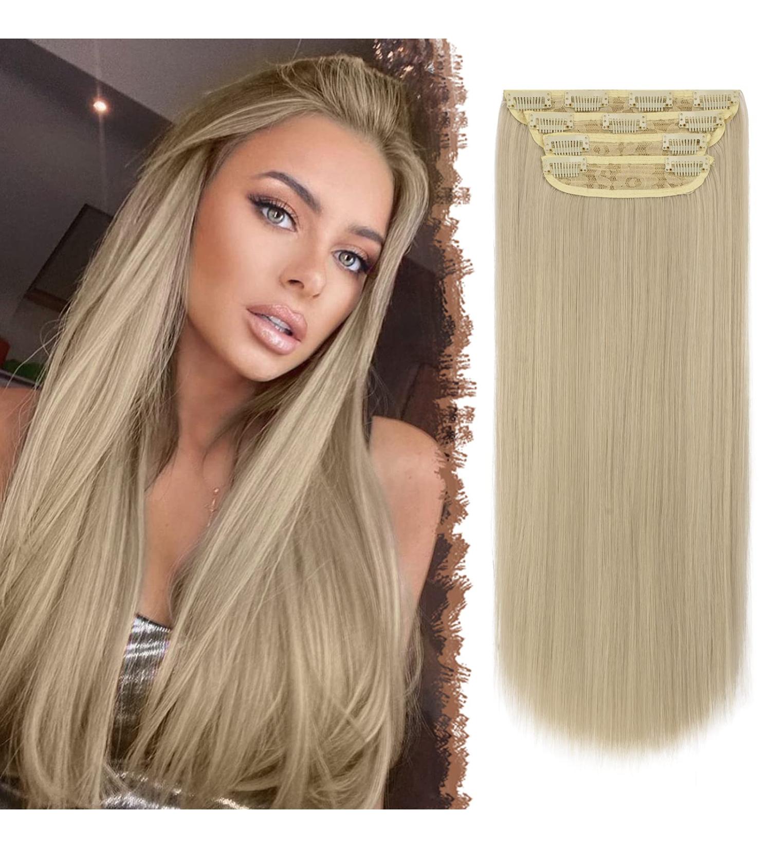 FESHFE Clip In Hair Extensions - 4PCs 50cm Dark Ash Blonde & Bleached Blonde Synthetic Long Hair for Women - Buy Online on GoSupps.com