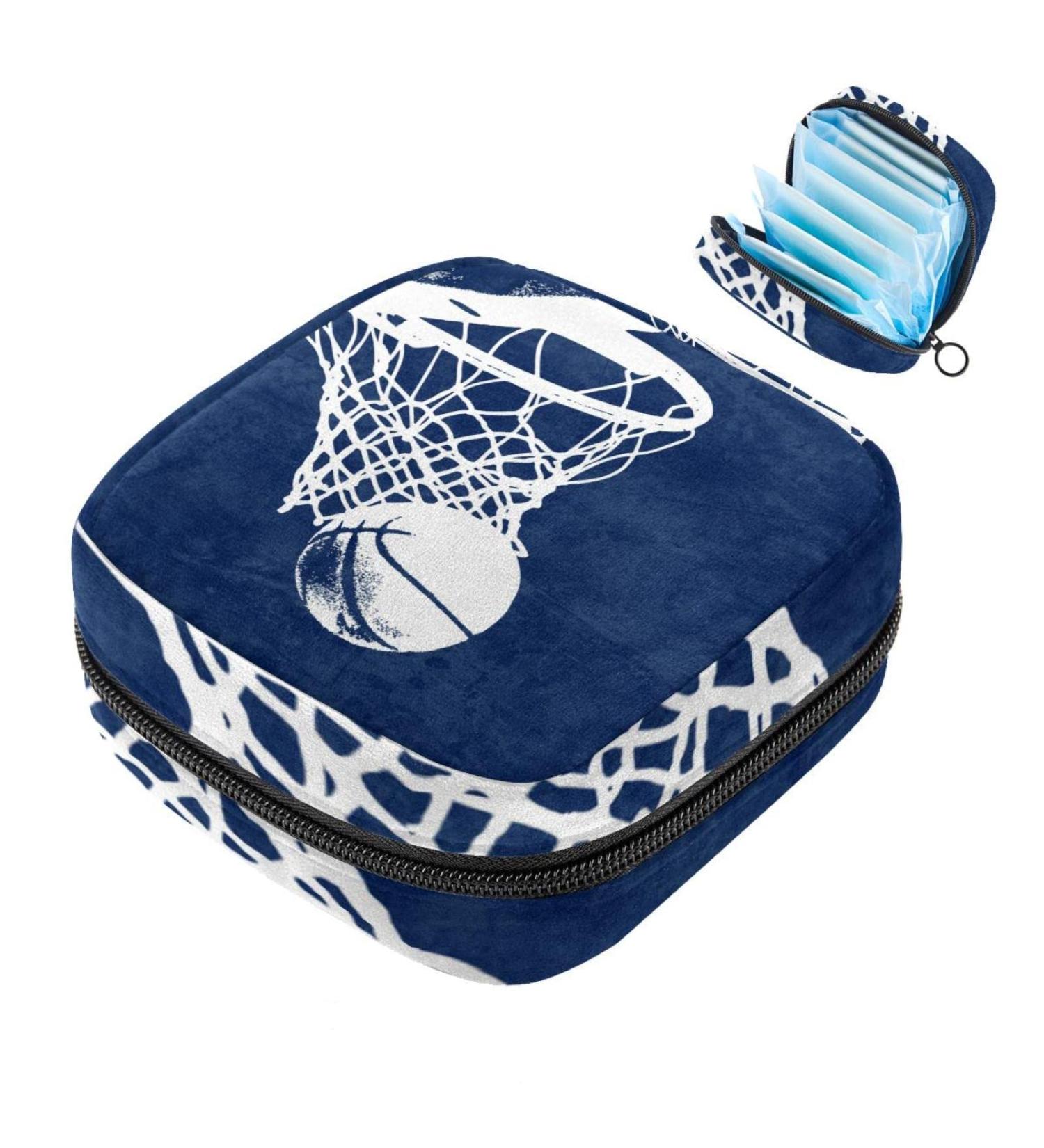 Large Capacity Sanitary Napkin Storage Bag & Menstrual Cup Pouch - Girls Travel Makeup Organizer | Basketball Background - Color 5 - Buy Online on GoSupps.com