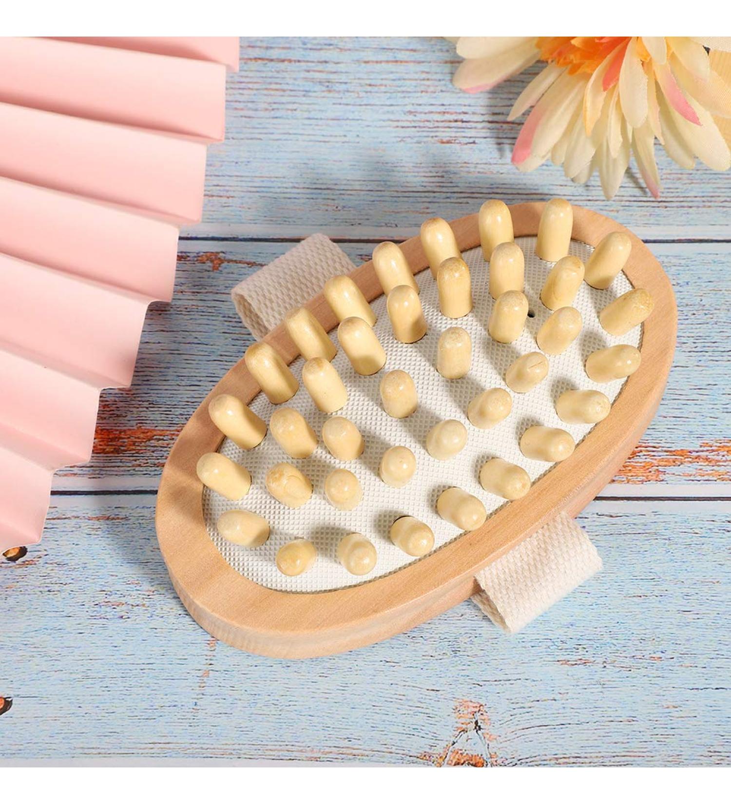 Natural Wood Massager Brush - Body & Hair Scalp Scrubber for Relaxation | International Shipping Available - Buy Online on GoSupps.com