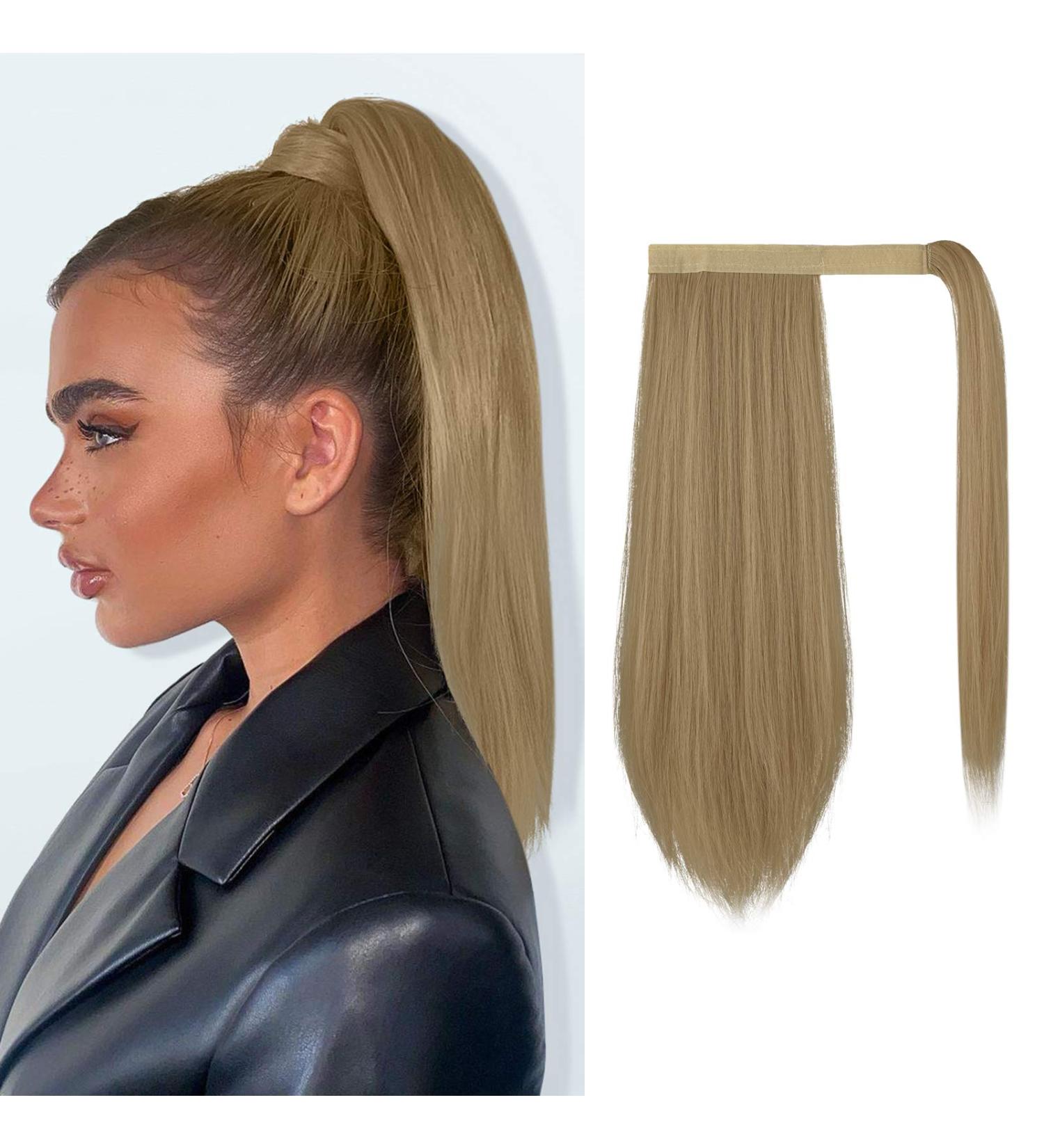 FESHFEN Blonde Straight Ponytail Extension 16 inch - Synthetic Hair Wrap Around Clip in Ponytail Hairpiece for Women and Girls - Buy Online on GoSupps.com