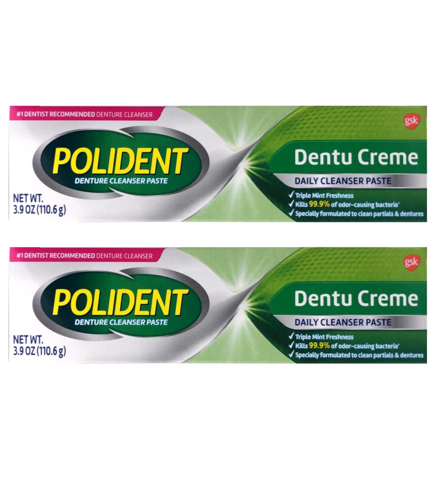 Polident Dentu-Creme Denture Cleaner 3.9 oz - Pack of 2 | Effective Denture Cleaning Solution - Buy Online on GoSupps.com