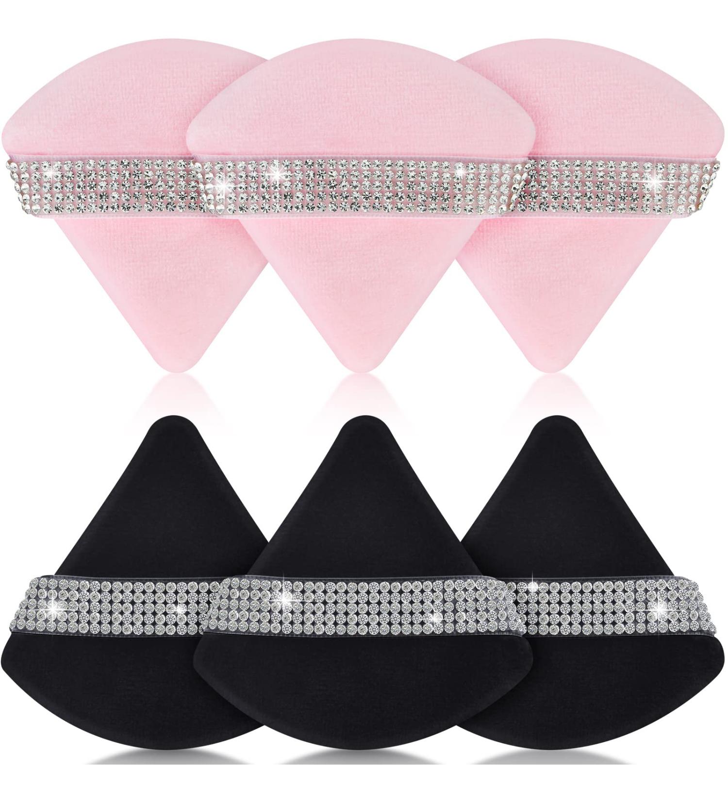 6 Pack Velour Triangle Makeup Puffs - Soft Cosmetic Foundation Sponge for Loose & Mineral Powder - Black & Pink Undereye Setting Tool - Buy Online on GoSupps.com