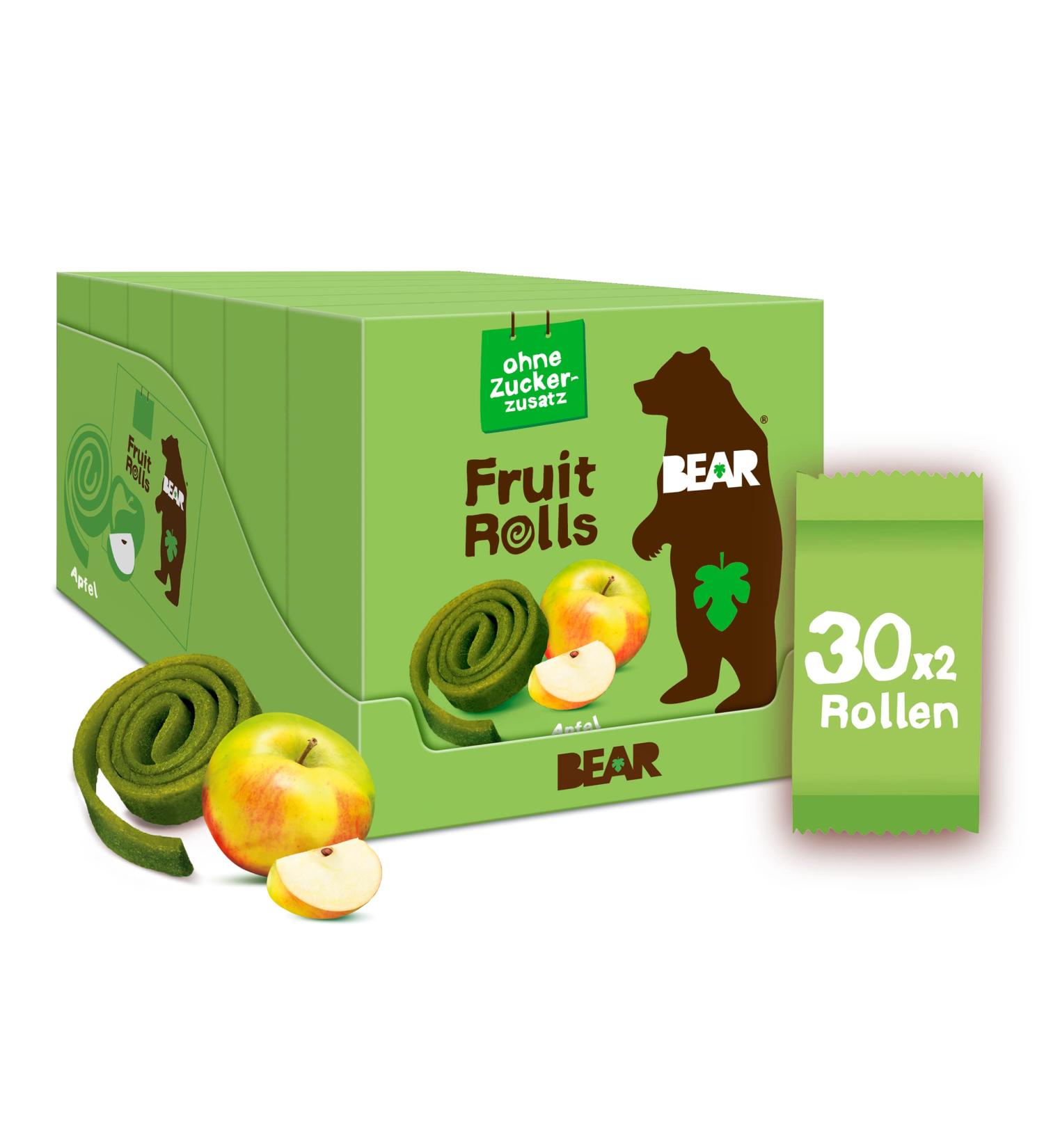 Buy Bear Fruit Rolling Apple - 100% Natural No Added Sugar Healthy Snack | 30 Bags x 20g | Ideal for Kids & Adults | 600g Green - Buy Online on GoSupps.com