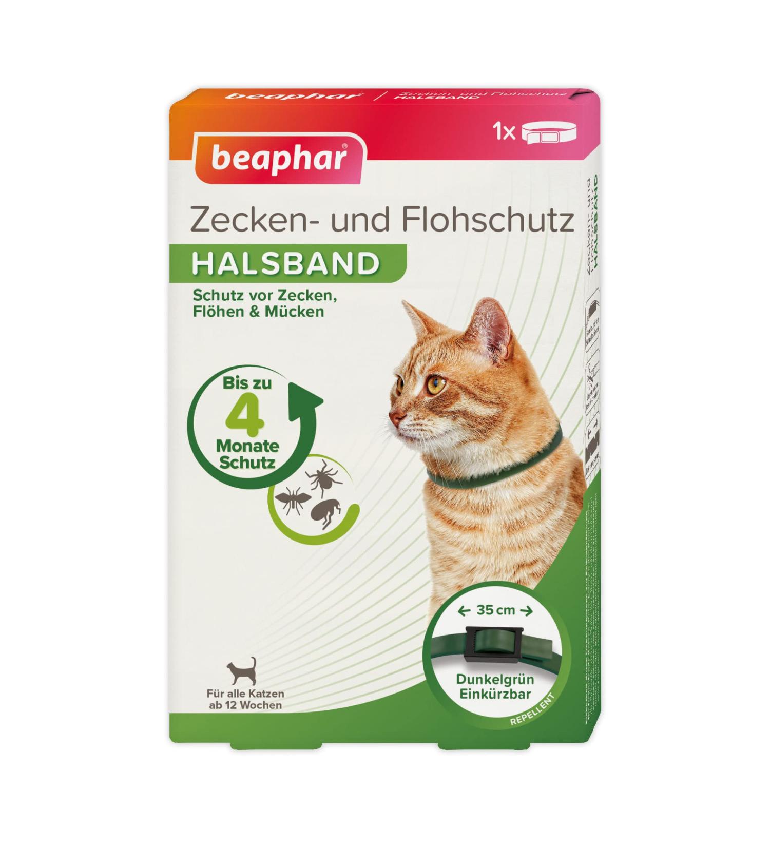 Beaphar Tick and Flea Protection Collar for Cats - 4 Months Defense Against Ticks Fleas & Mosquitoes - 35 cm Reflective Silver/Black - Safe for Cats 12 Weeks+ - Buy Online on GoSupps.com
