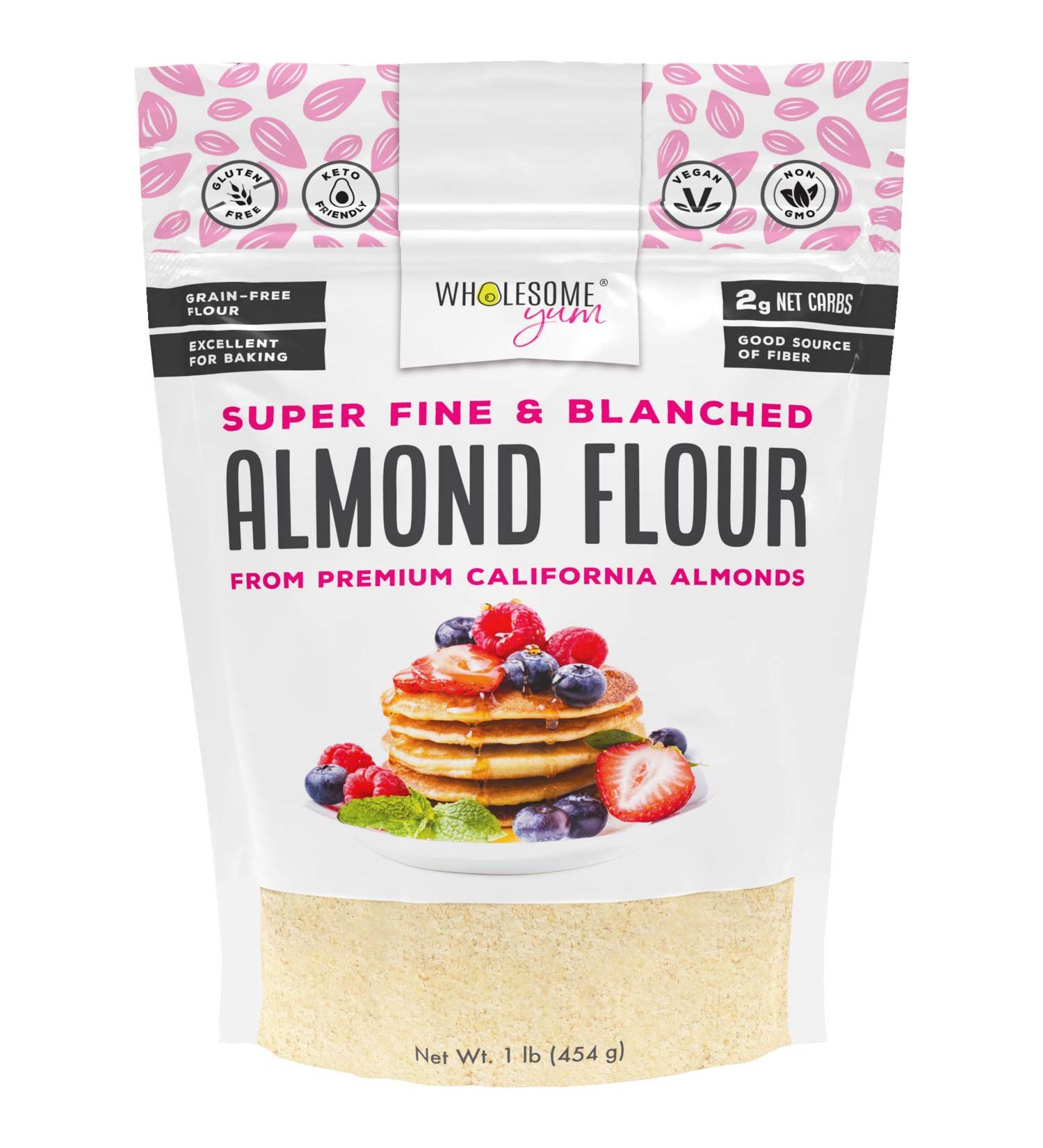 Wholesome Yum Premium Almond Flour (16 oz) - Gluten Free, Non GMO, Keto Friendly - Fine Ground Blanched Almond Flour Substitute for Low Carb Baking - Buy Online on GoSupps.com