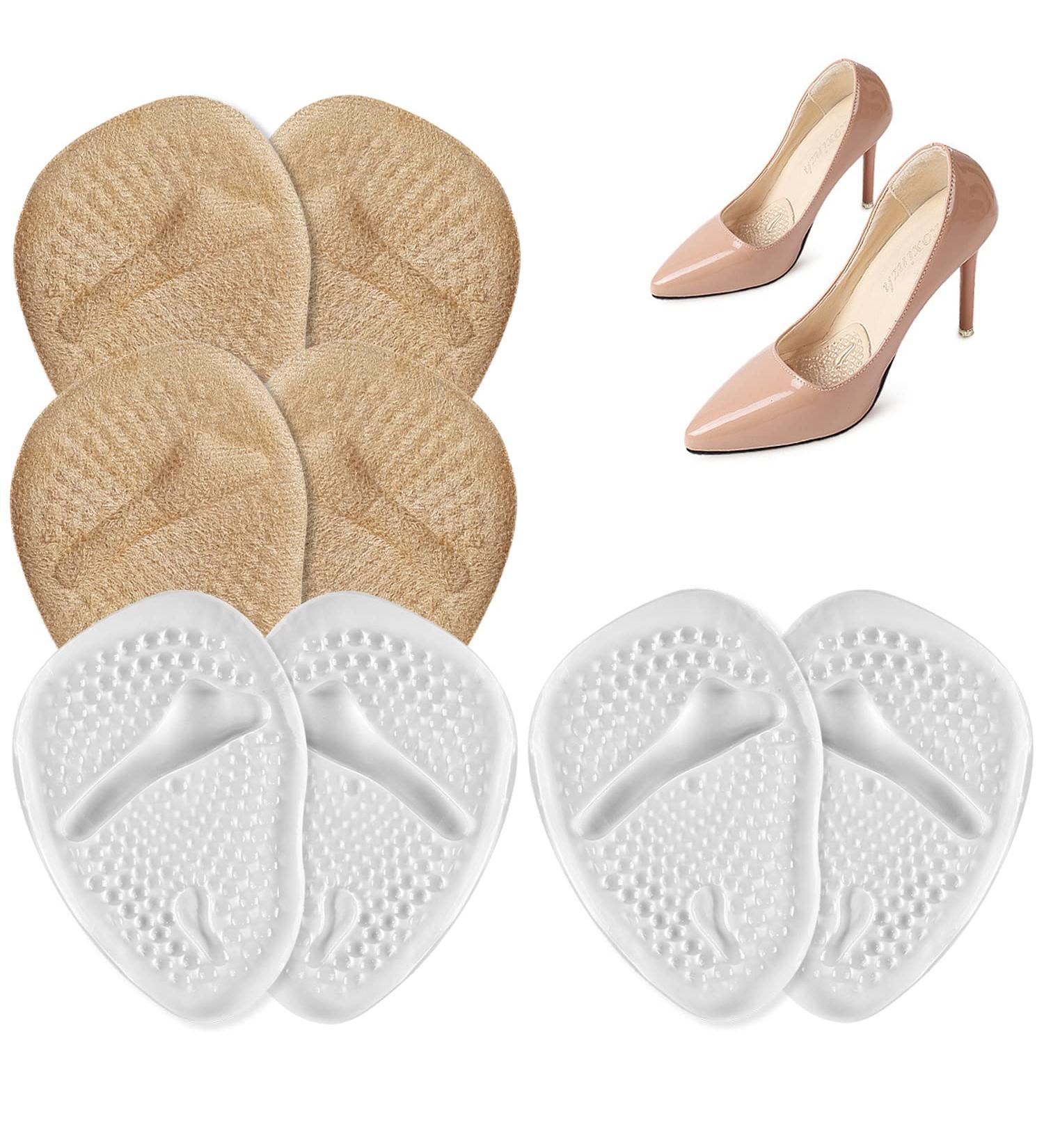 Dawnieee High Heel Insoles - 4 Pairs Gel Forefoot Pillow Cushions for Women | Anti-Slip Shoe Inserts & Silicone Pads - One Size White Color - Buy Online on GoSupps.com