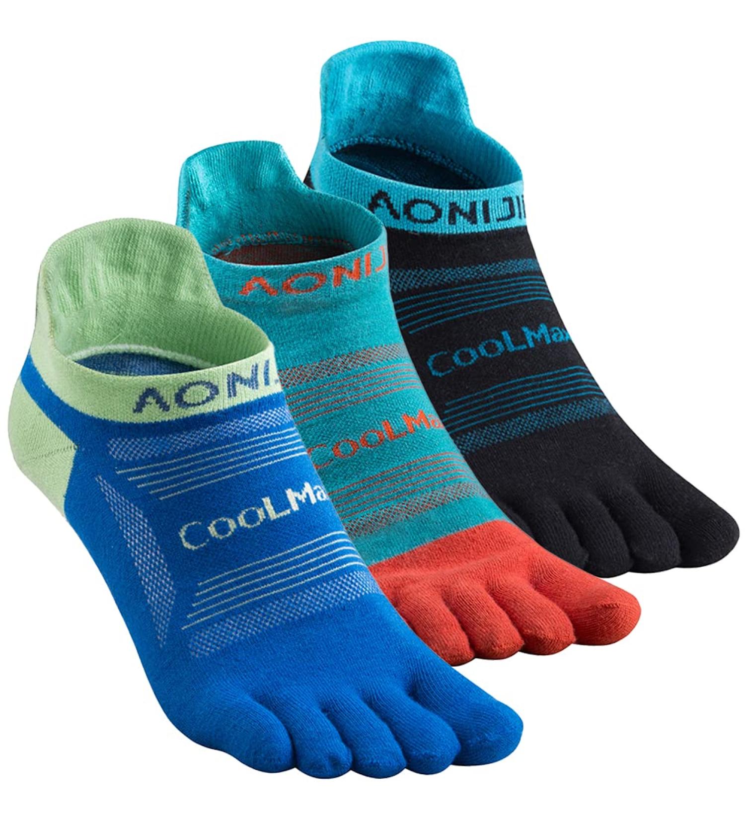 AONIJIE High Performance Athletic Running Toe Socks 3 Pairs - Men & Women, Black/Lake Blue/Blue, Medium - Buy Online on GoSupps.com