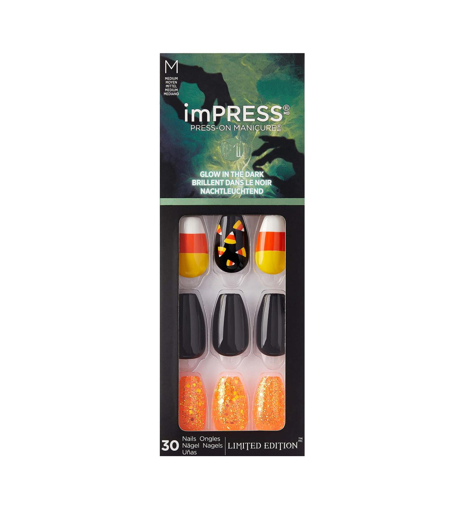 Buy Kiss imPRESS Halloween Press-On Manicure Nails - Black Wand Coffin Shape Medium Length 30 Fake Nails - Buy Online on GoSupps.com