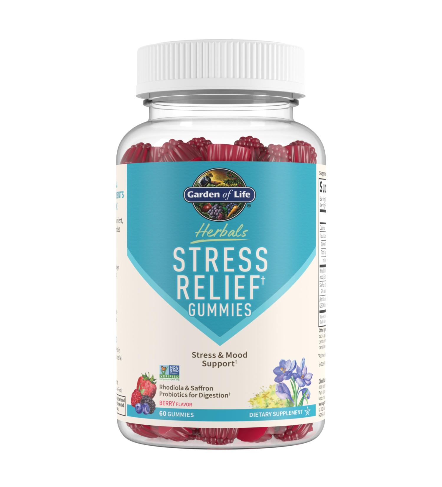 Garden of Life Herbals Stress Relief Gummy with Rhodiola & Saffron for Positive Mood & Stress Response Plus Prebiotics & Probiotics for Digestive Support Gluten-Free Berry Flavor 30 Servings - Buy Online on GoSupps.com