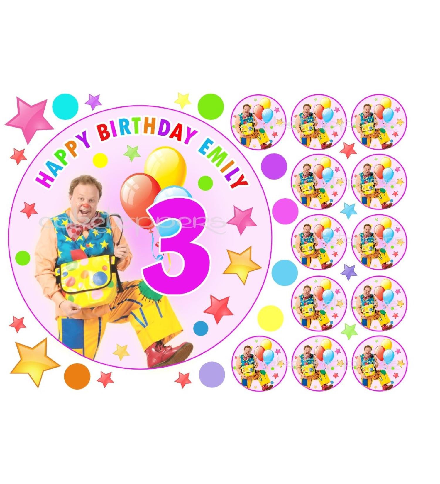 Edible MR Tumble Girls Pink 7" Icing Personalised Cake Topper & 12 Cupcake Toppers Uncut