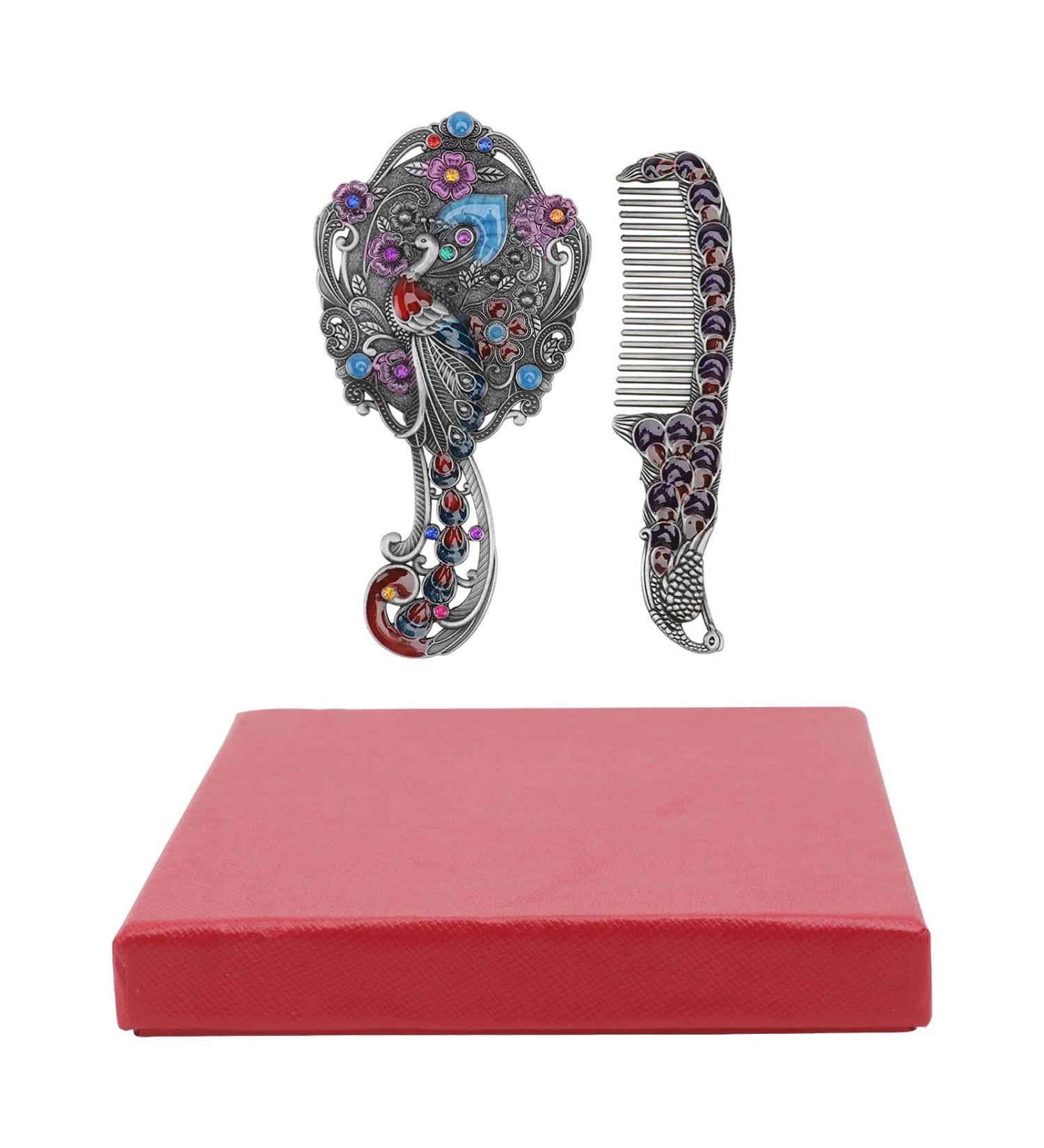 Uonlytech Vintage Handheld Magnifying Mirror Set - Antique Vanity Mirror and Comb Gift for Women and Girls - Buy Online on GoSupps.com