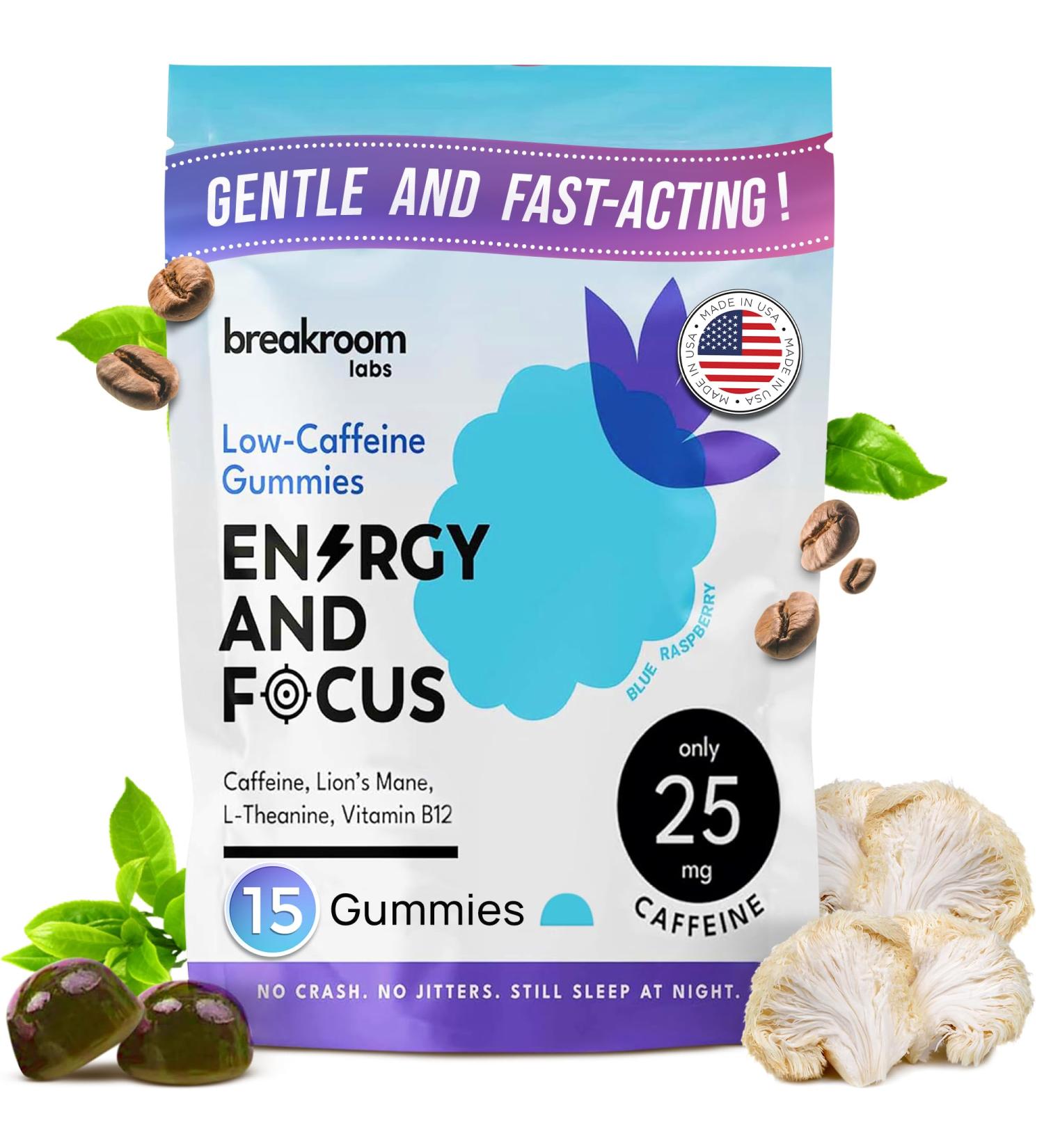 Low-Caffeine Energy Gummies with B12 & Lion's Mane | Gluten Free Vegan Nootropic Chews | Blue Raspberry Flavor 15 Servings - Buy Online on GoSupps.com