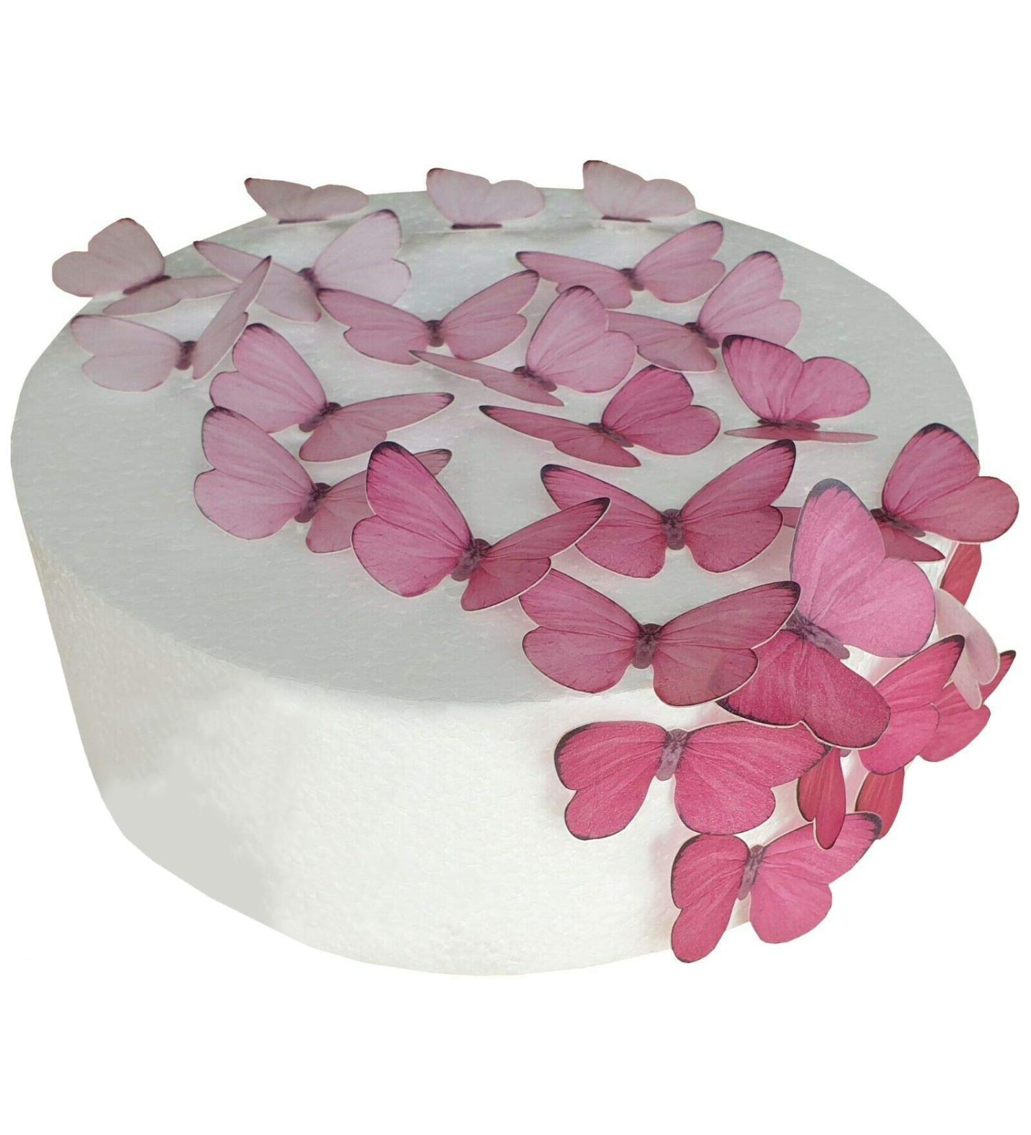 Pre -cut pink butterflies edible rice/wafer paper cupcake cake dessert topper birthday celebration wedding baby party children party decorations (pink) rose
